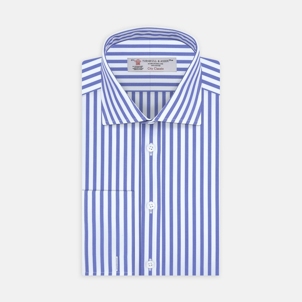 Blue and White Candy Stripe dress shirt with Regent Collar and