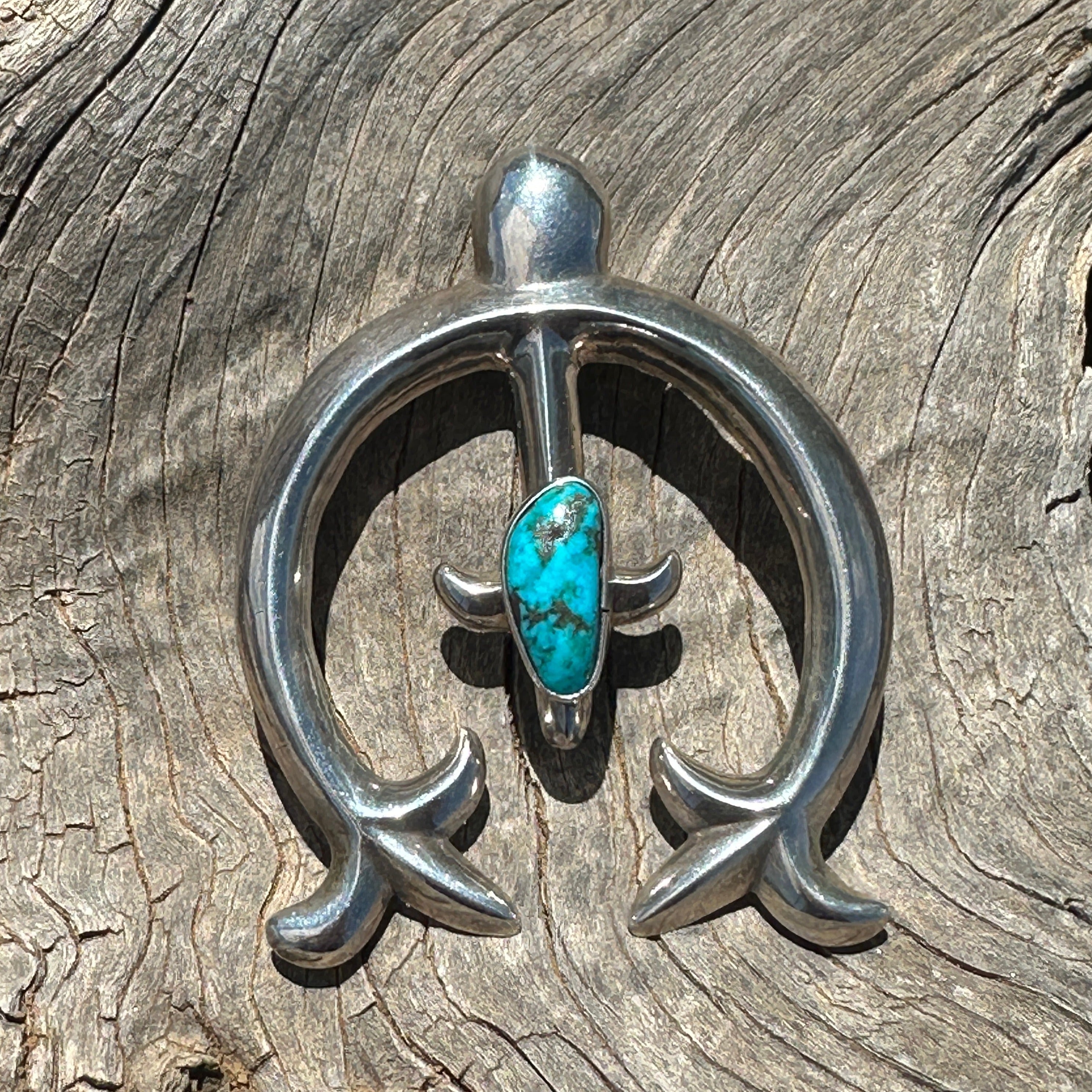 Vintage Sand Cast Naja Pendant of Silver and Turquoise – Turquoise