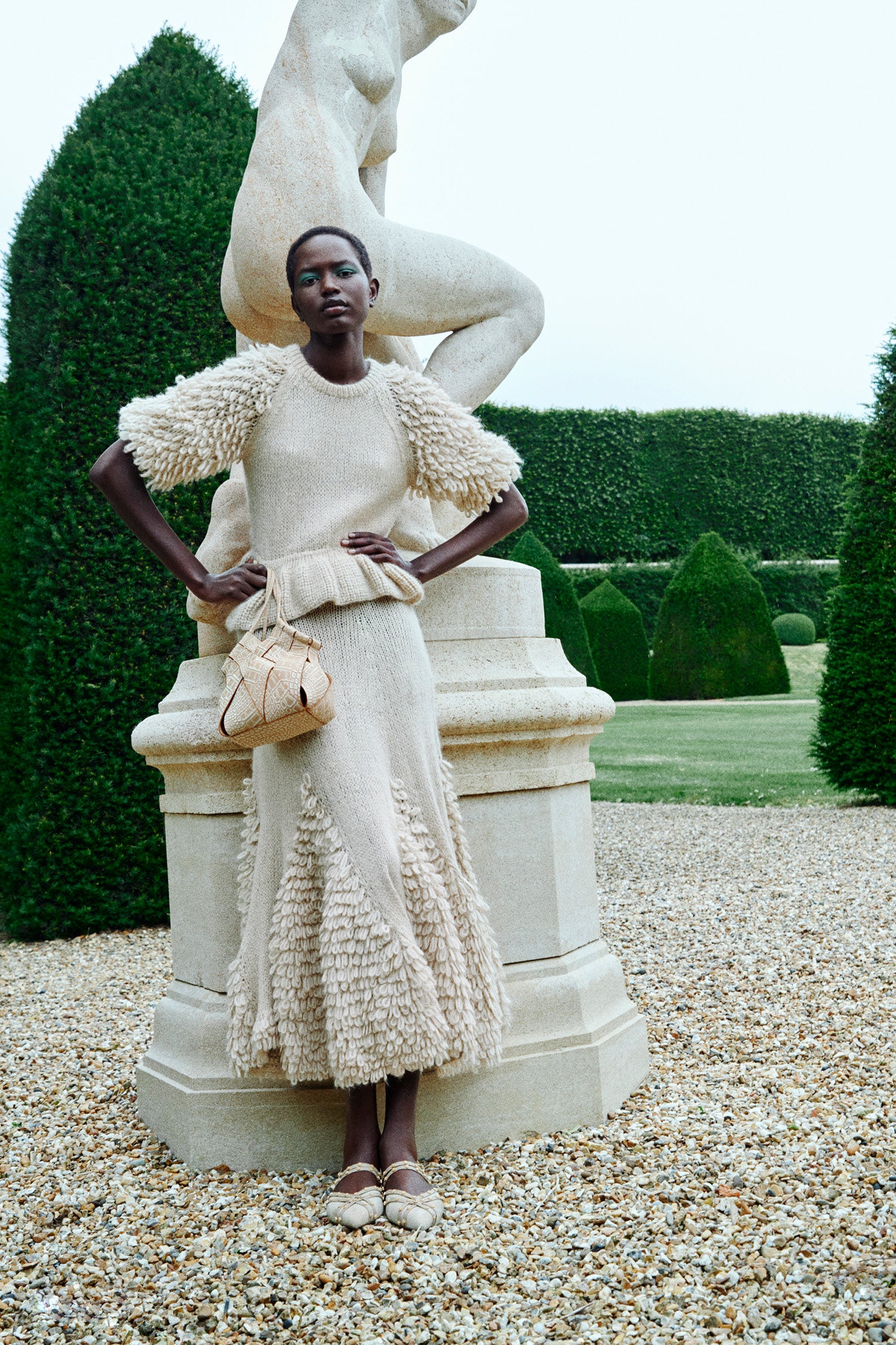 Nathalie Trumpet Skirt - Alabaster Off-White Hand-Knitted Midi
