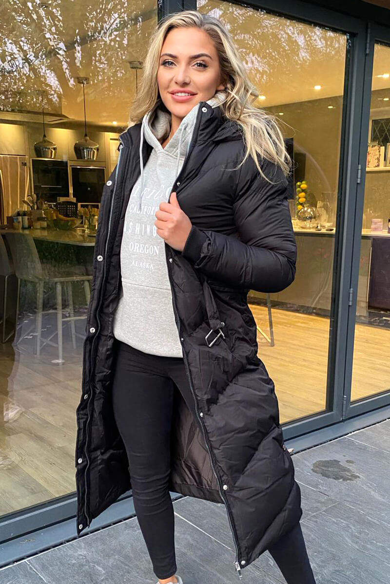 Black Belted Long Puffer Coat – AX Paris US