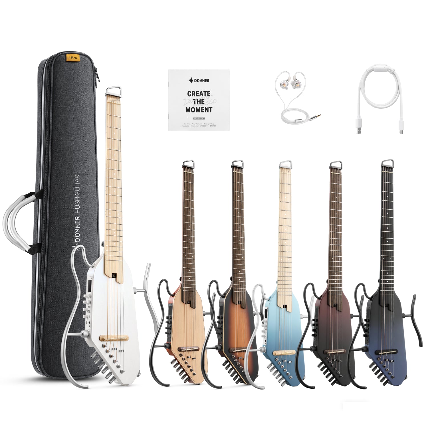 HUSH-I PRO Acoustic-Electric Travel Guitar with Sound Effects Donner