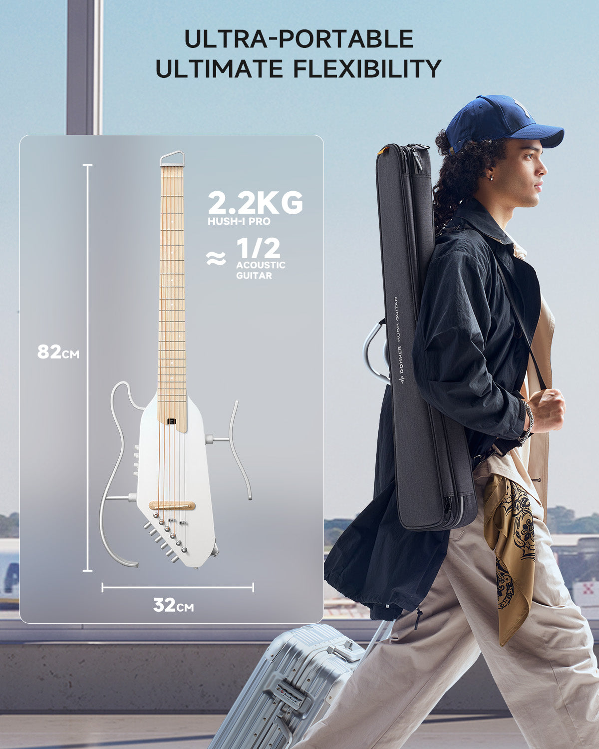 HUSH-I PRO Acoustic-Electric Travel Guitar with Sound Effects Donner
