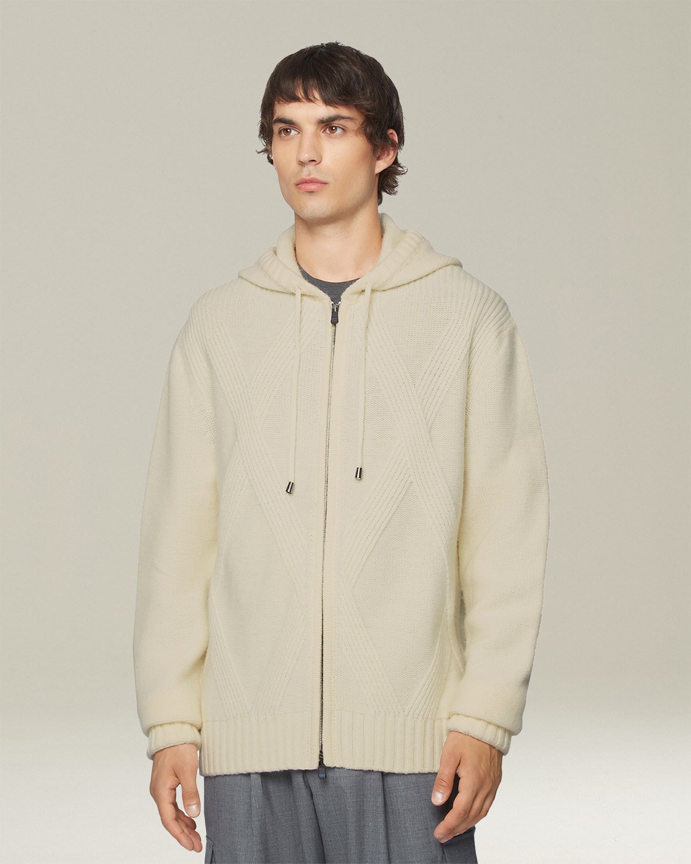 Wool Hooded Sweatshirt Ivory | Kiton