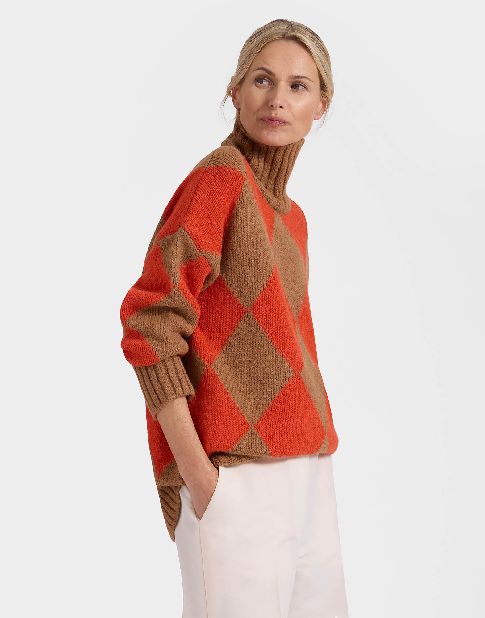 Argyle Sweater in Camel/Orange for Women | La DoubleJ US