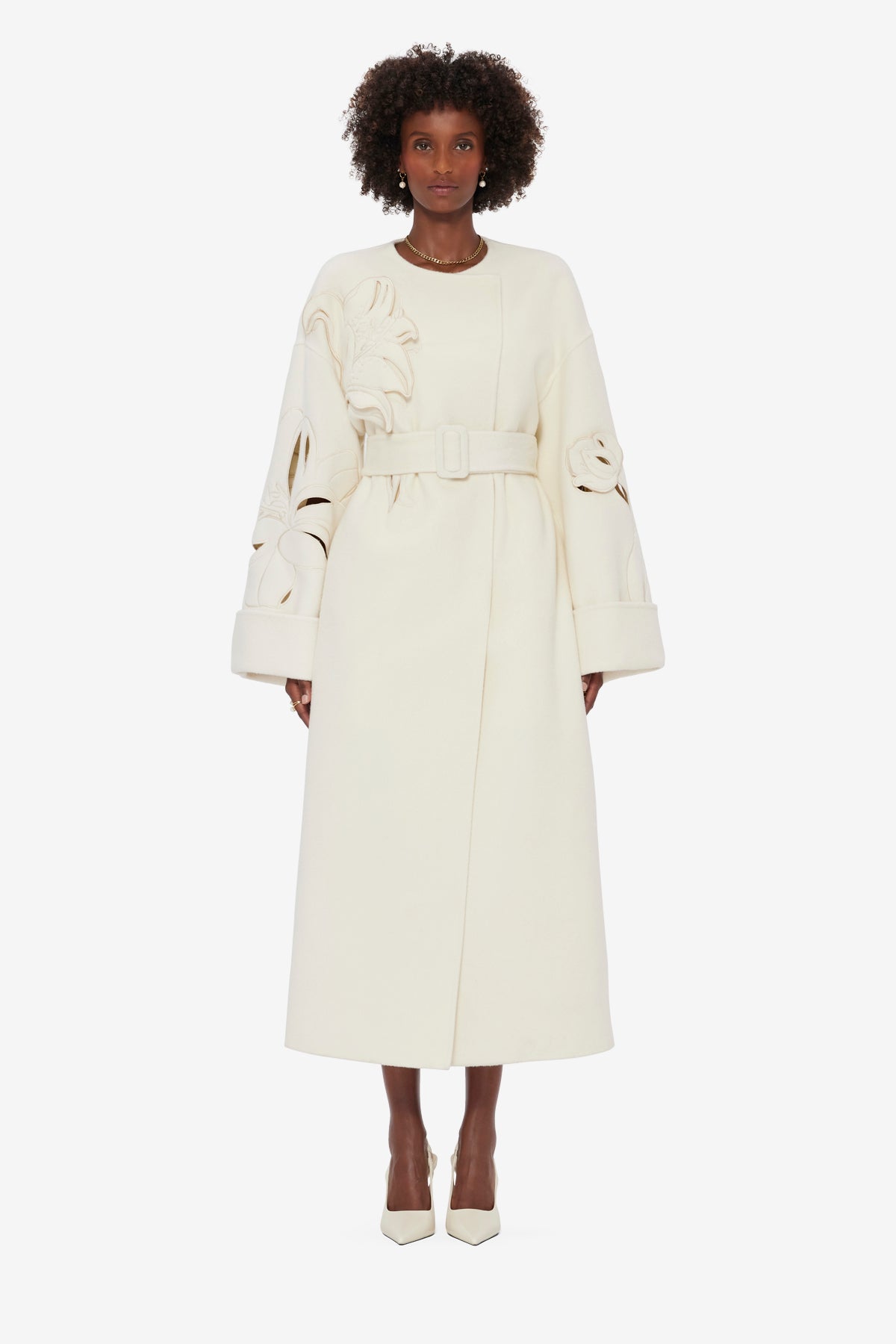 Celestine Appliqué Wool Coat - Snow – LEO LIN