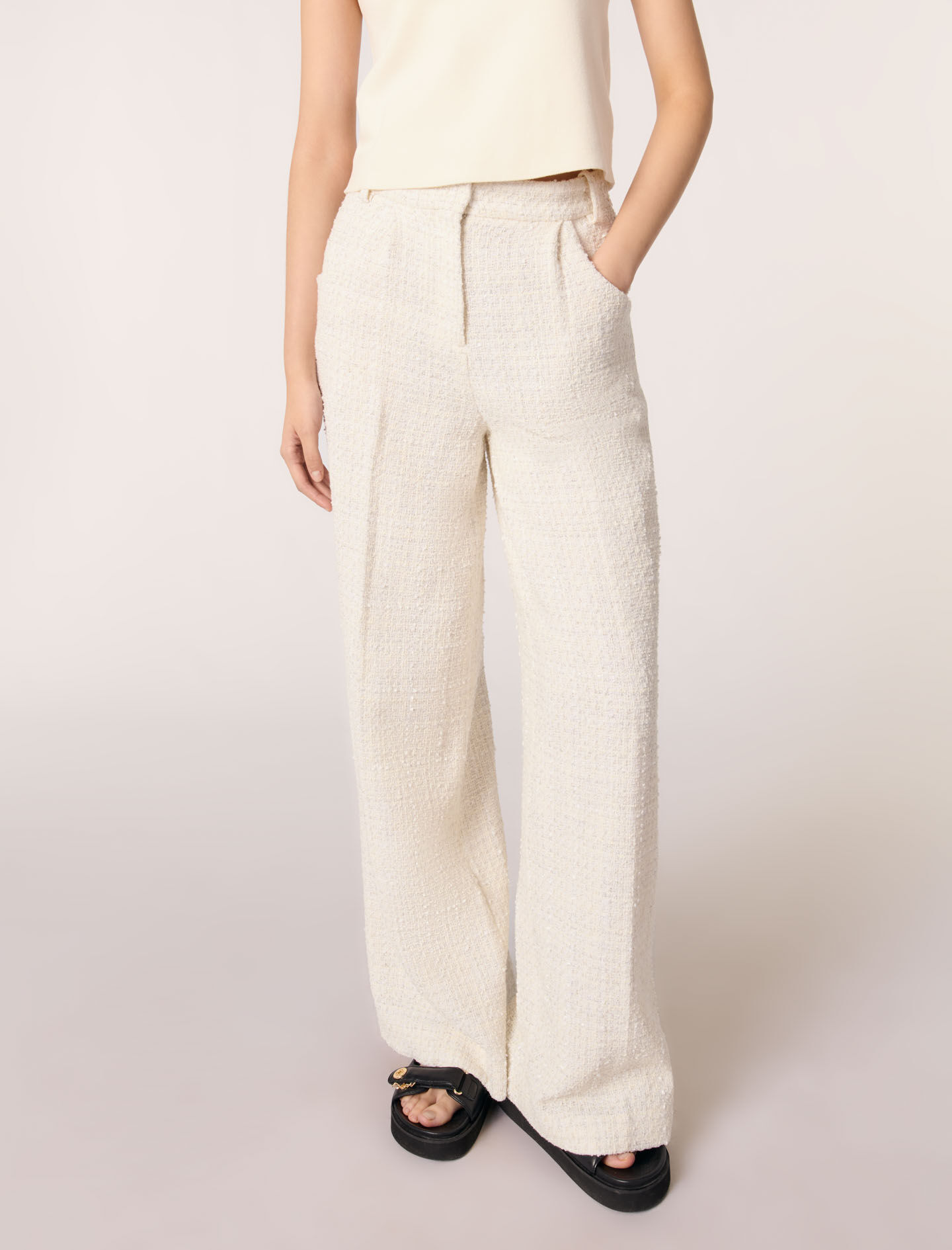 Wide-leg tweed trousers White For Women | Maje
