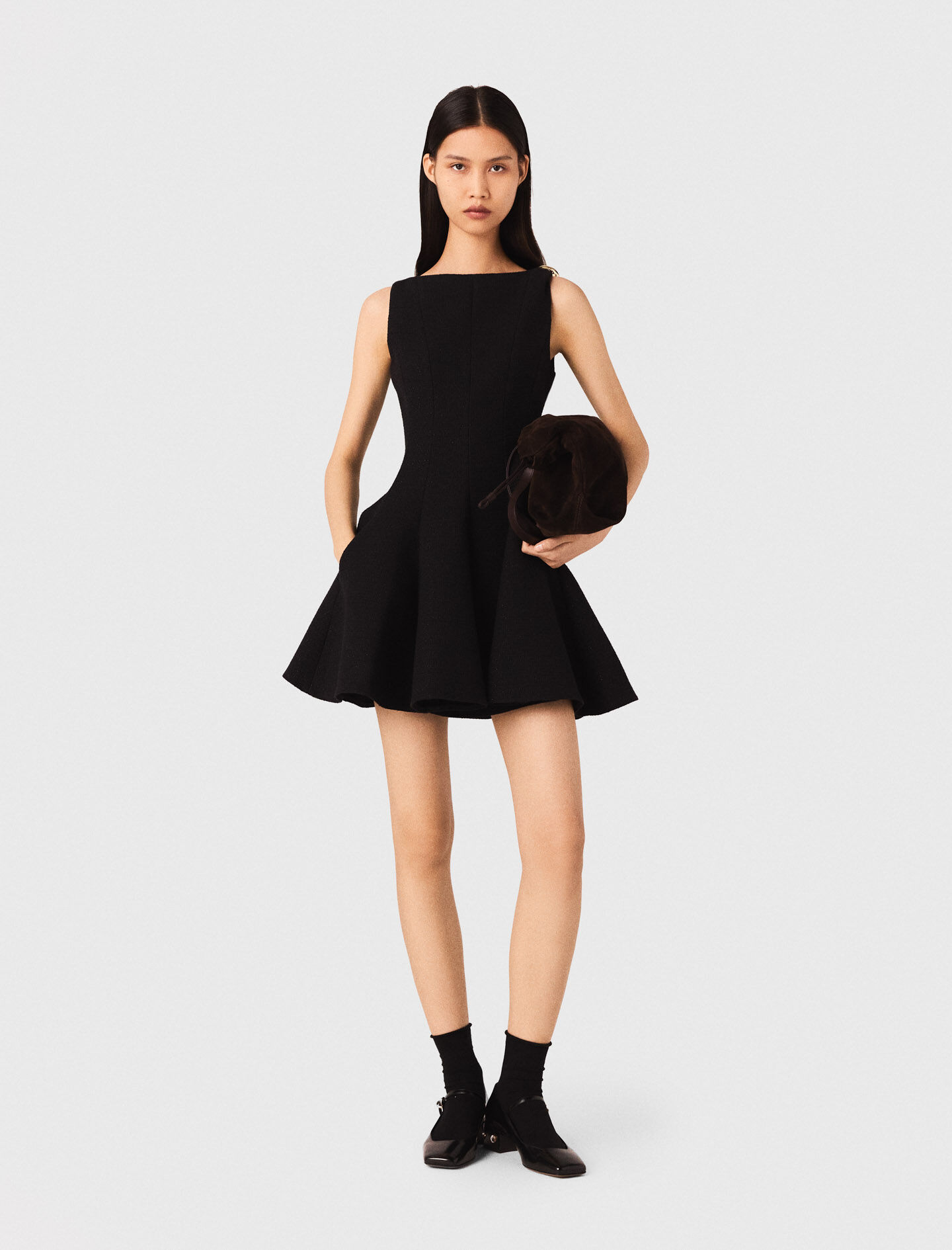 Mini flared tweed dress Black / Gray For Women | Maje