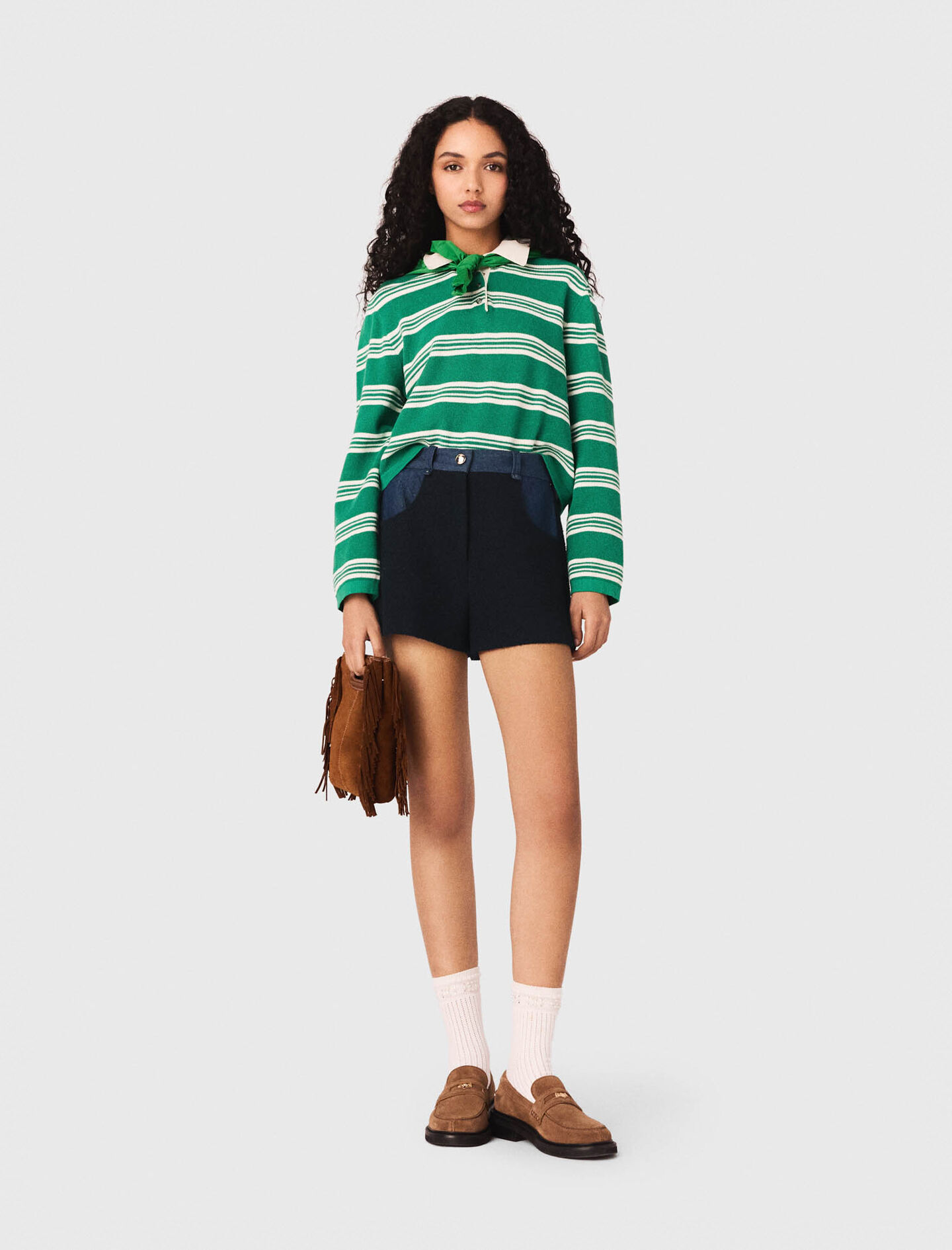 Cropped striped polo sweater Green For Women | Maje