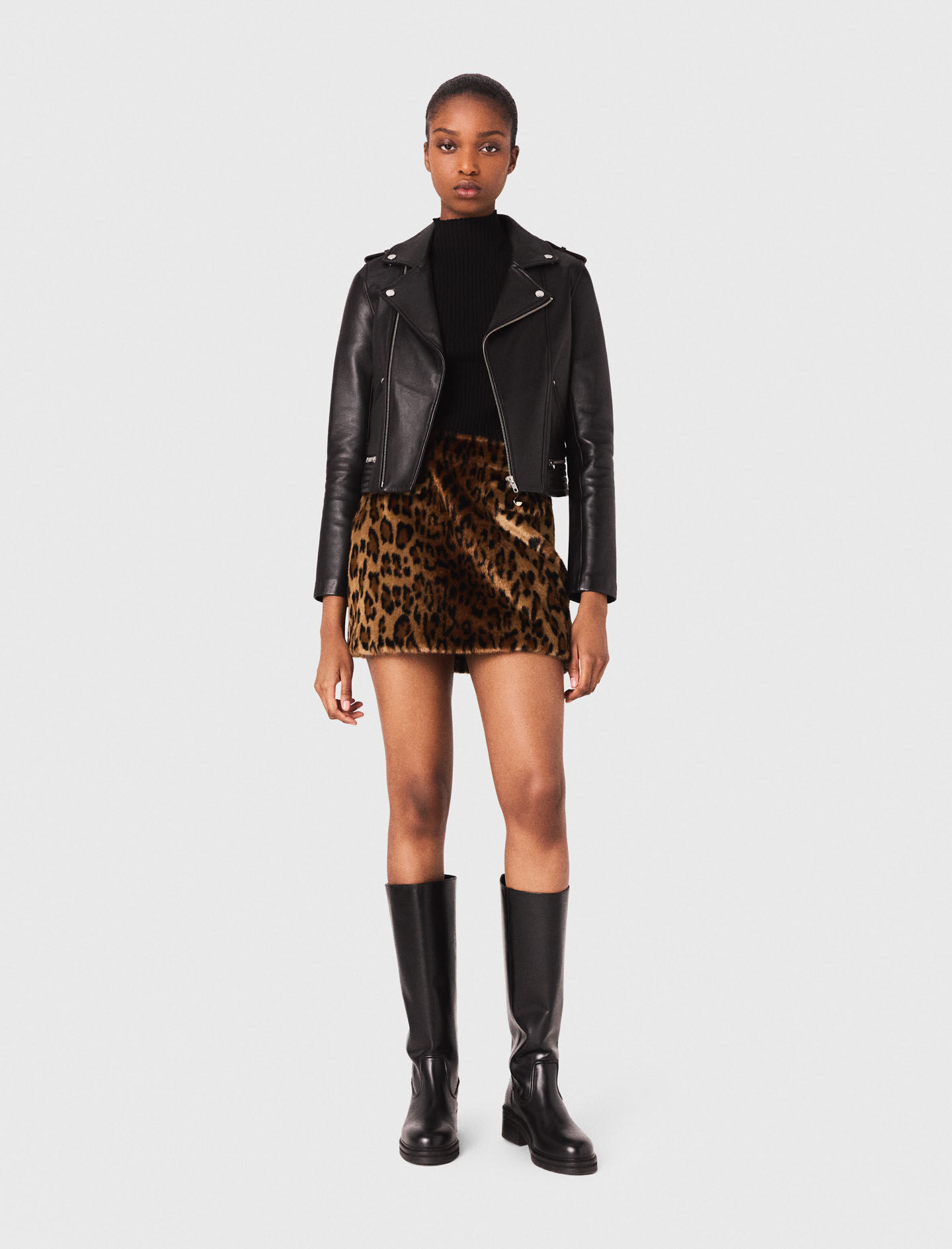 Leather biker-style jacket Black / Gray For Women | Maje