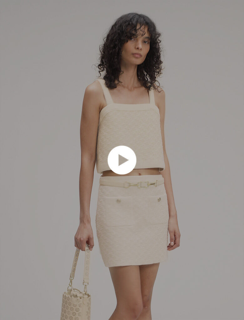 Tweed-effect knitted skirt White For Women | Maje