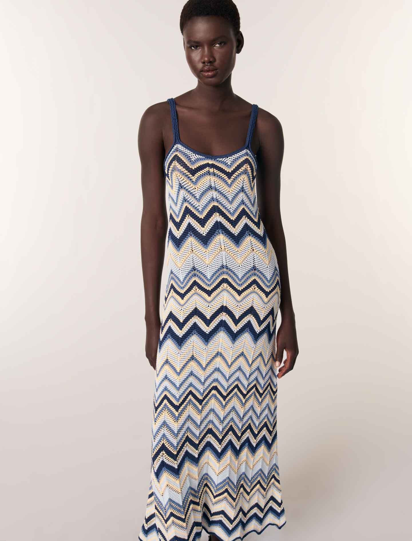Crochet-knit maxi dress Blue For Women | Maje