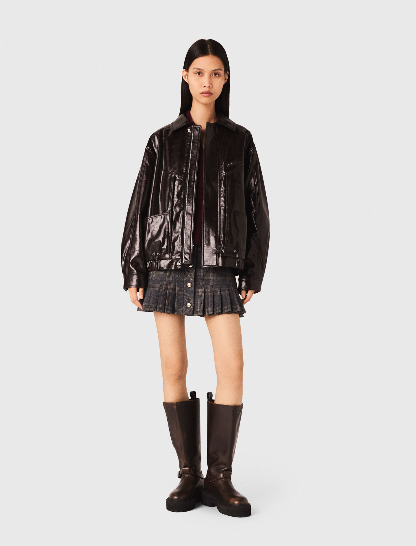 Crackled faux leather jacket Brown For Women | Maje