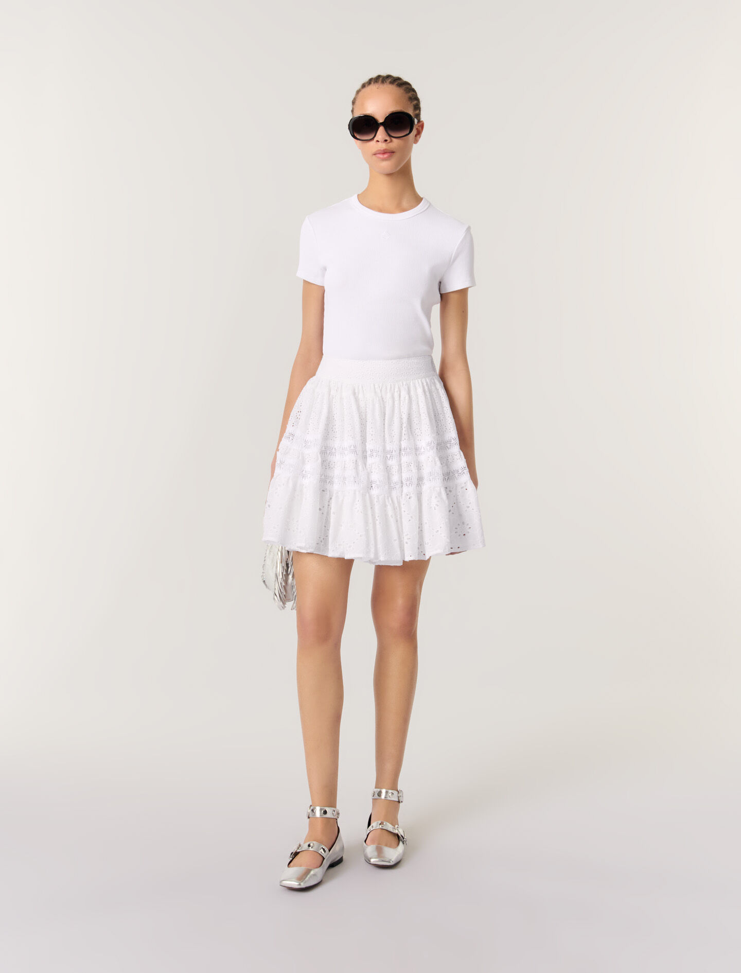 Short embroidered skirt White For Women | Maje