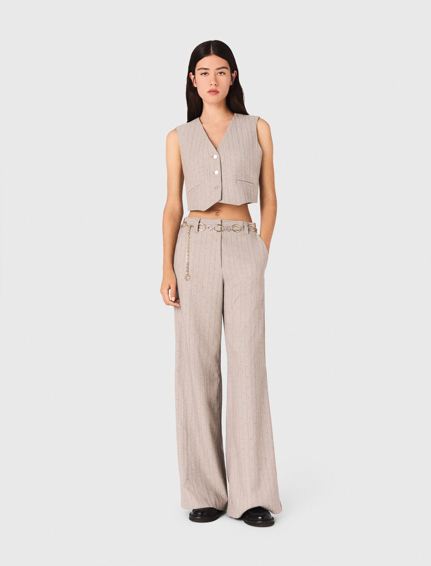 Rhinestone suit trousers Black / Gray For Women | Maje