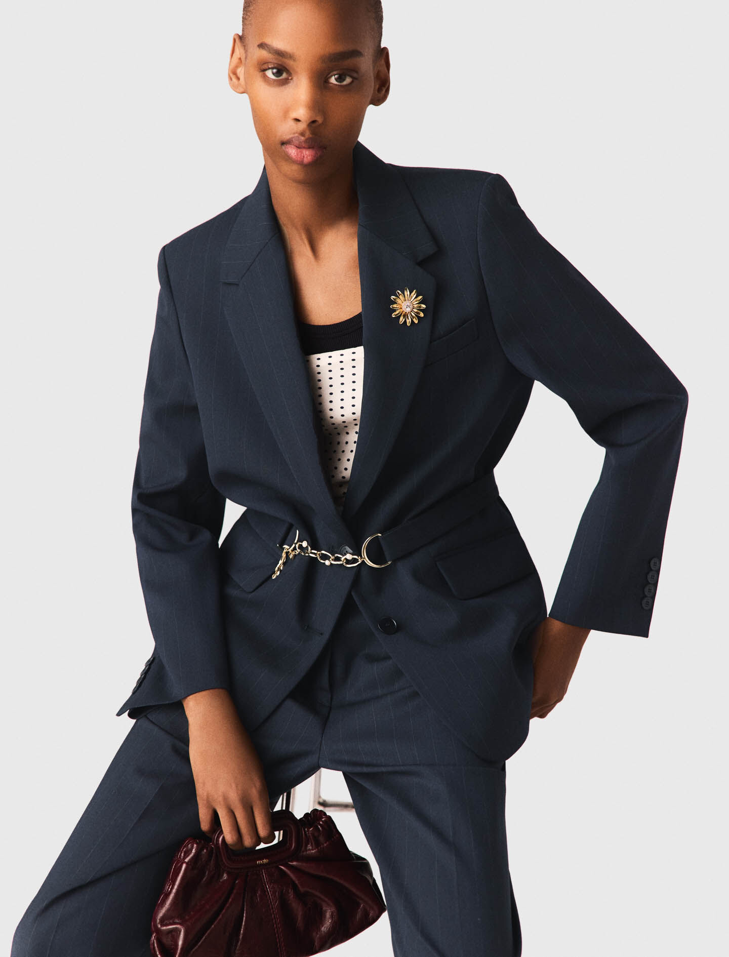 Pinstripe suit jacket Blue For Women | Maje