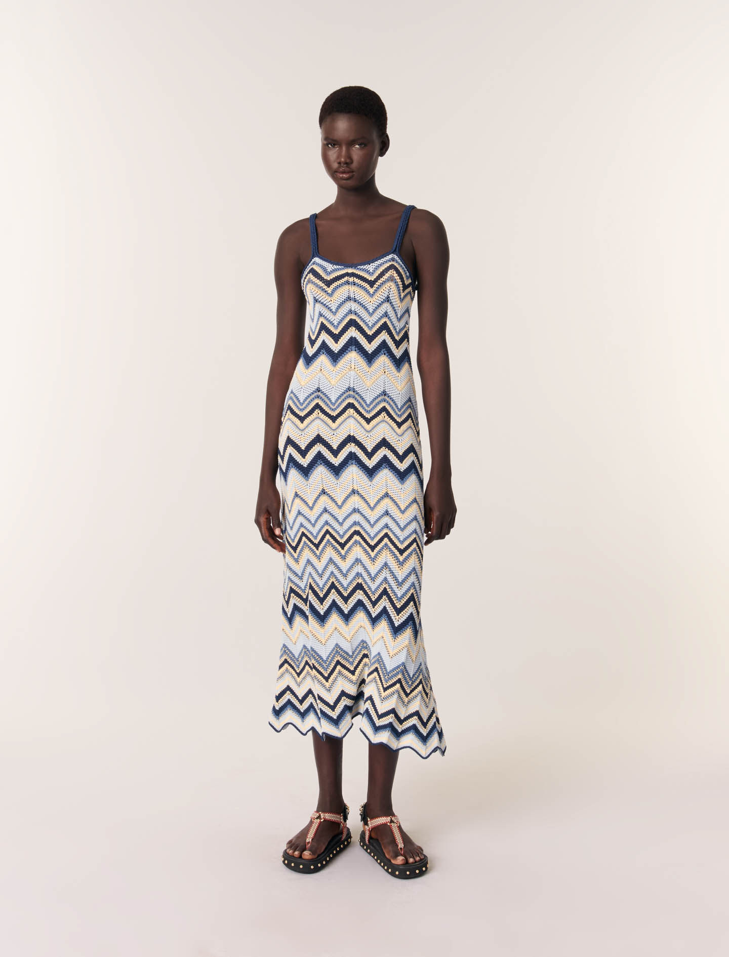 Crochet-knit maxi dress Blue For Women | Maje