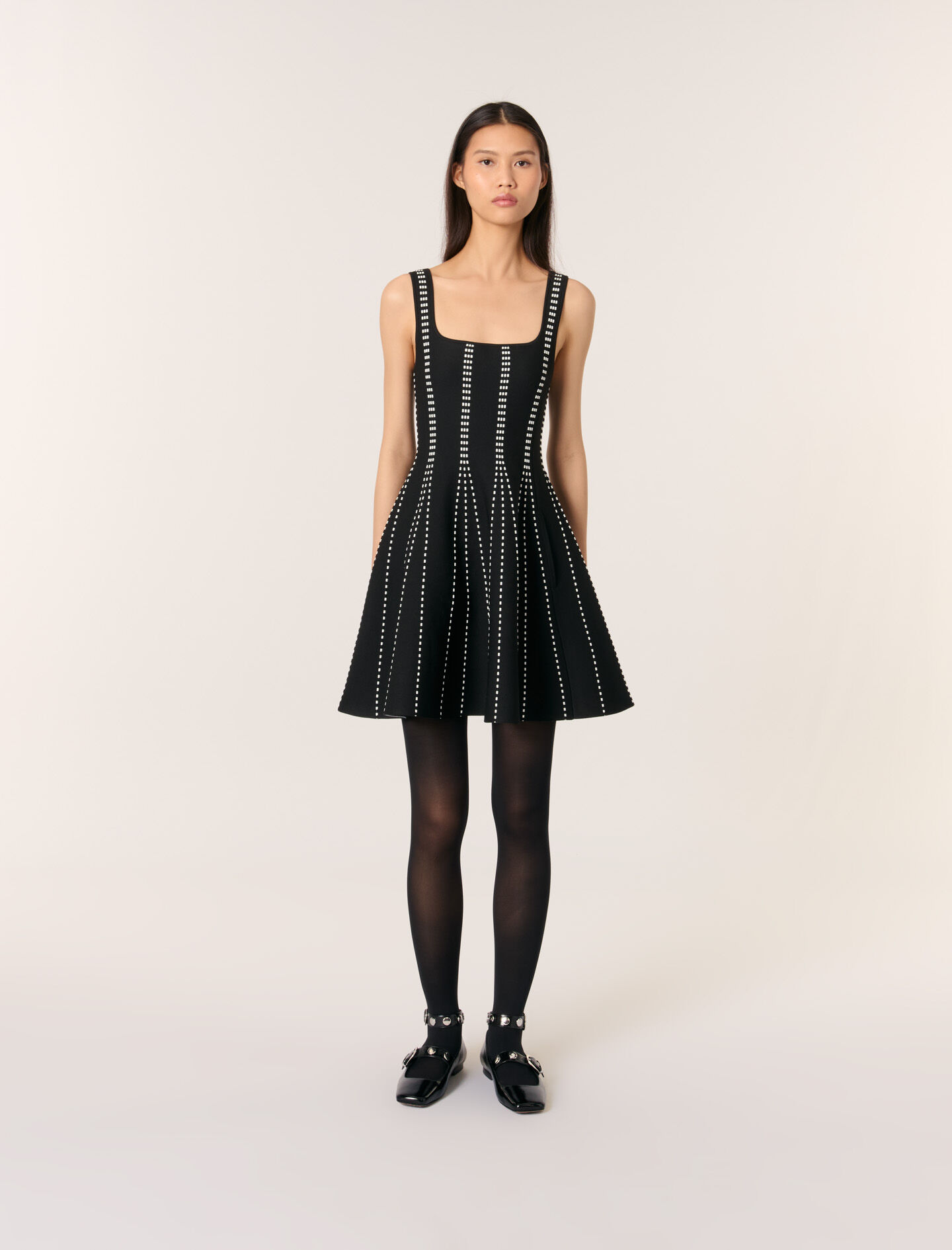 Mini jacquard knit dress Black / Gray For Women | Maje