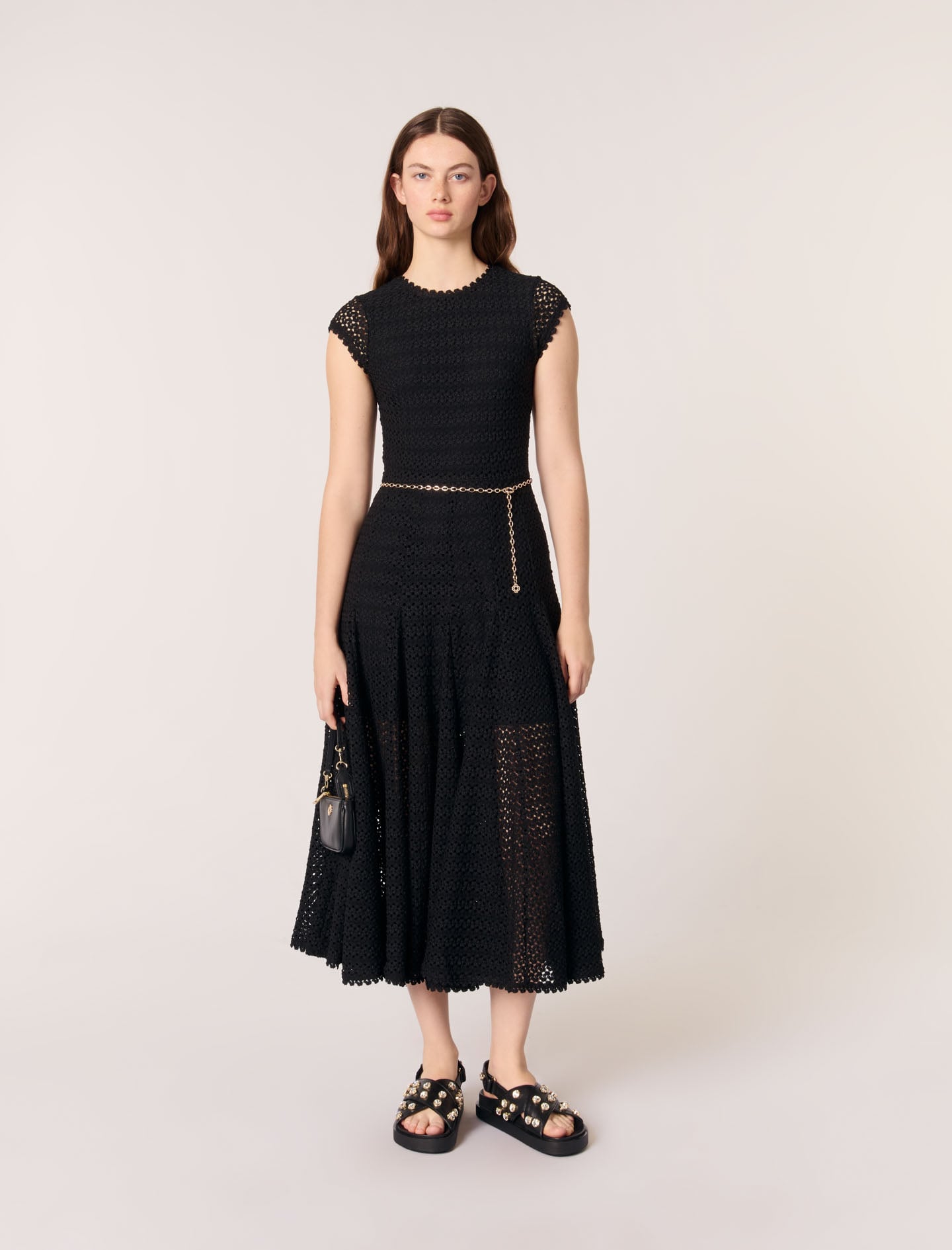 Crochet-knit maxi dress Black / Gray For Women | Maje
