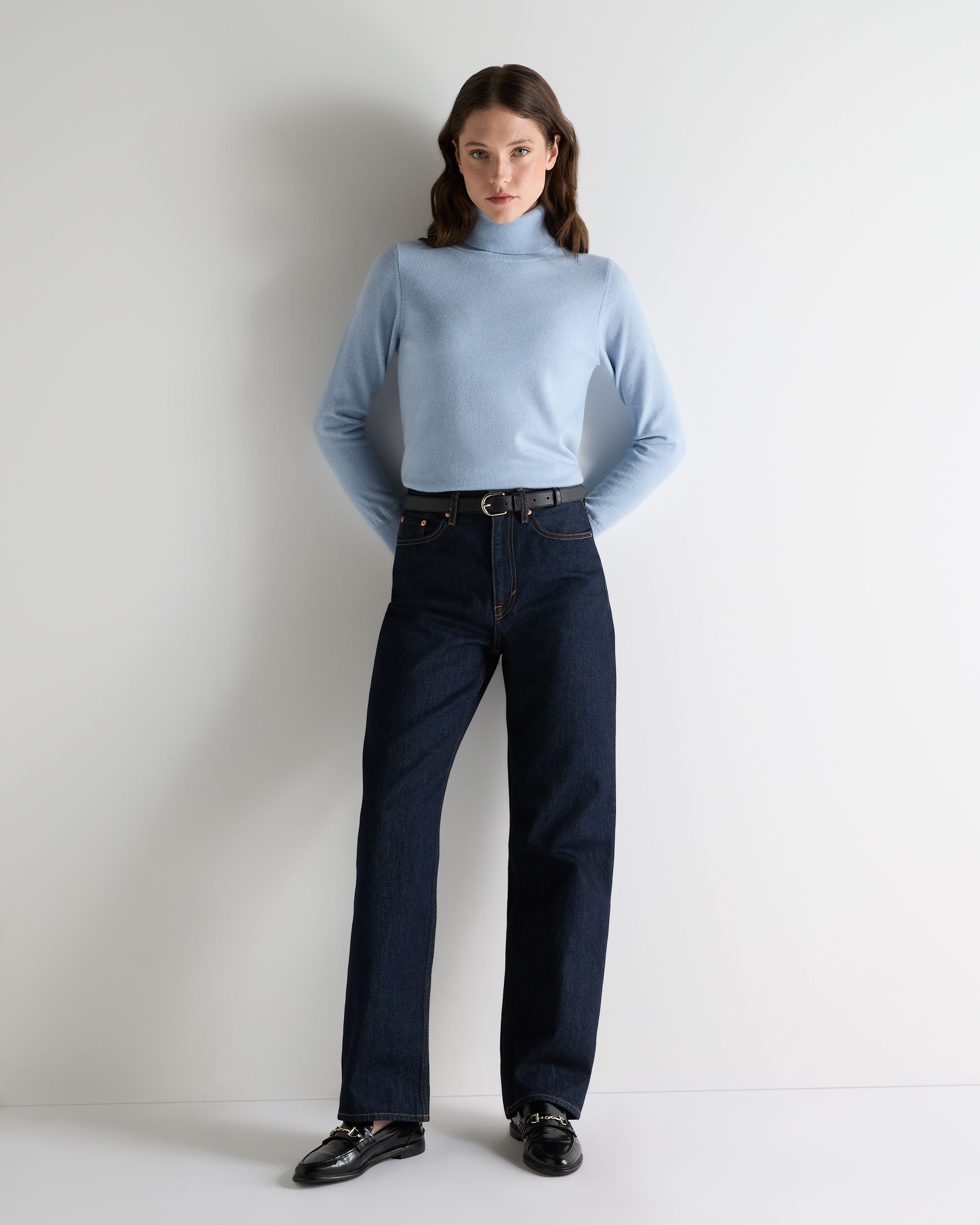 Women's Turtle Neck Cashmere Sweater Sea Mist Blue | N.Peal