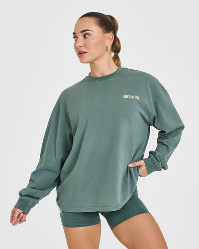Long Sleeve Oversize Gym Top - Washed in Iced Green | Oner Active US