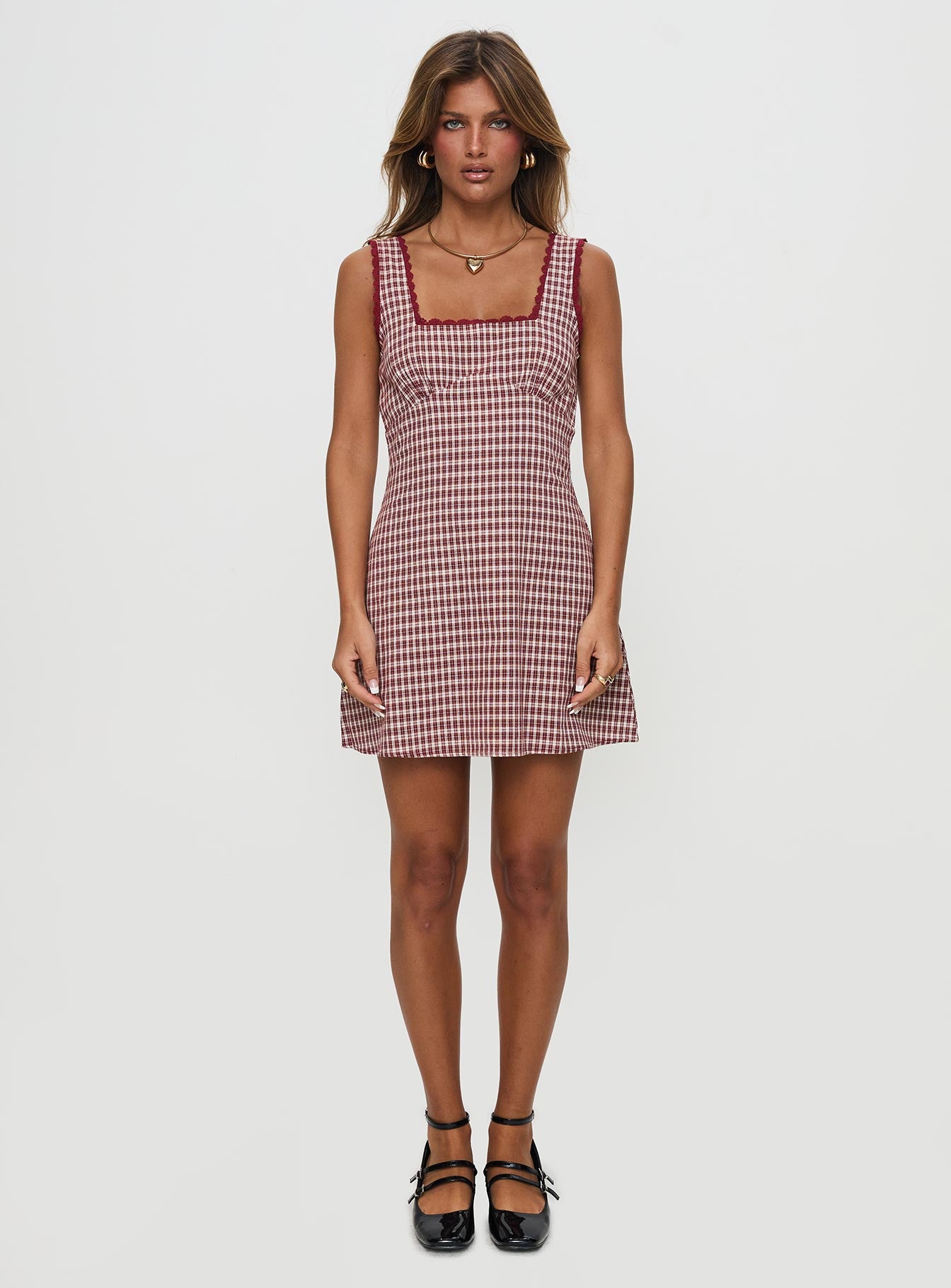 Dasha Mini Dress Red Check | Princess Polly