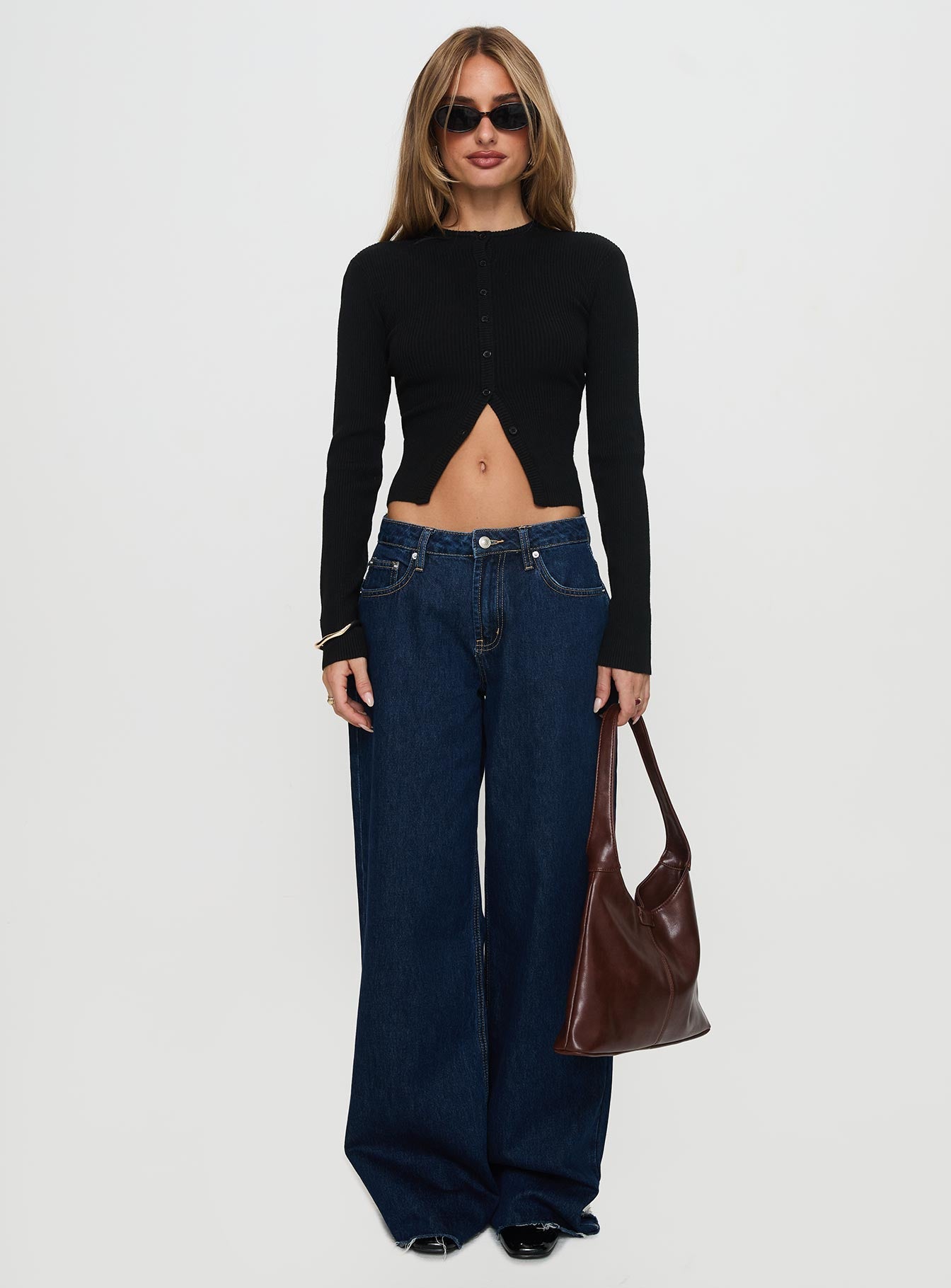 Suzu Long Sleeve Knit Top Black | Princess Polly