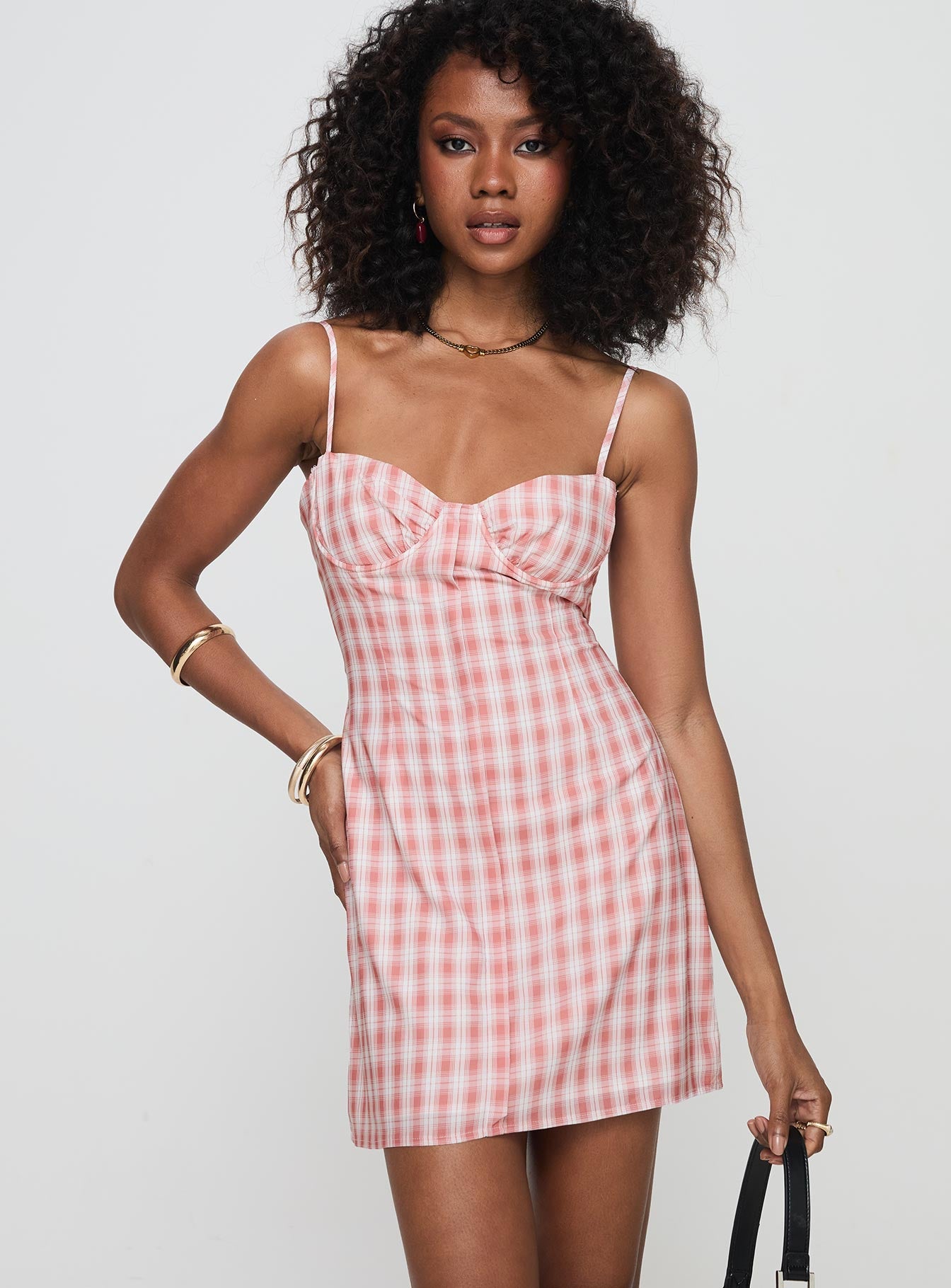 Poto Mini Dress Pink Check | Princess Polly