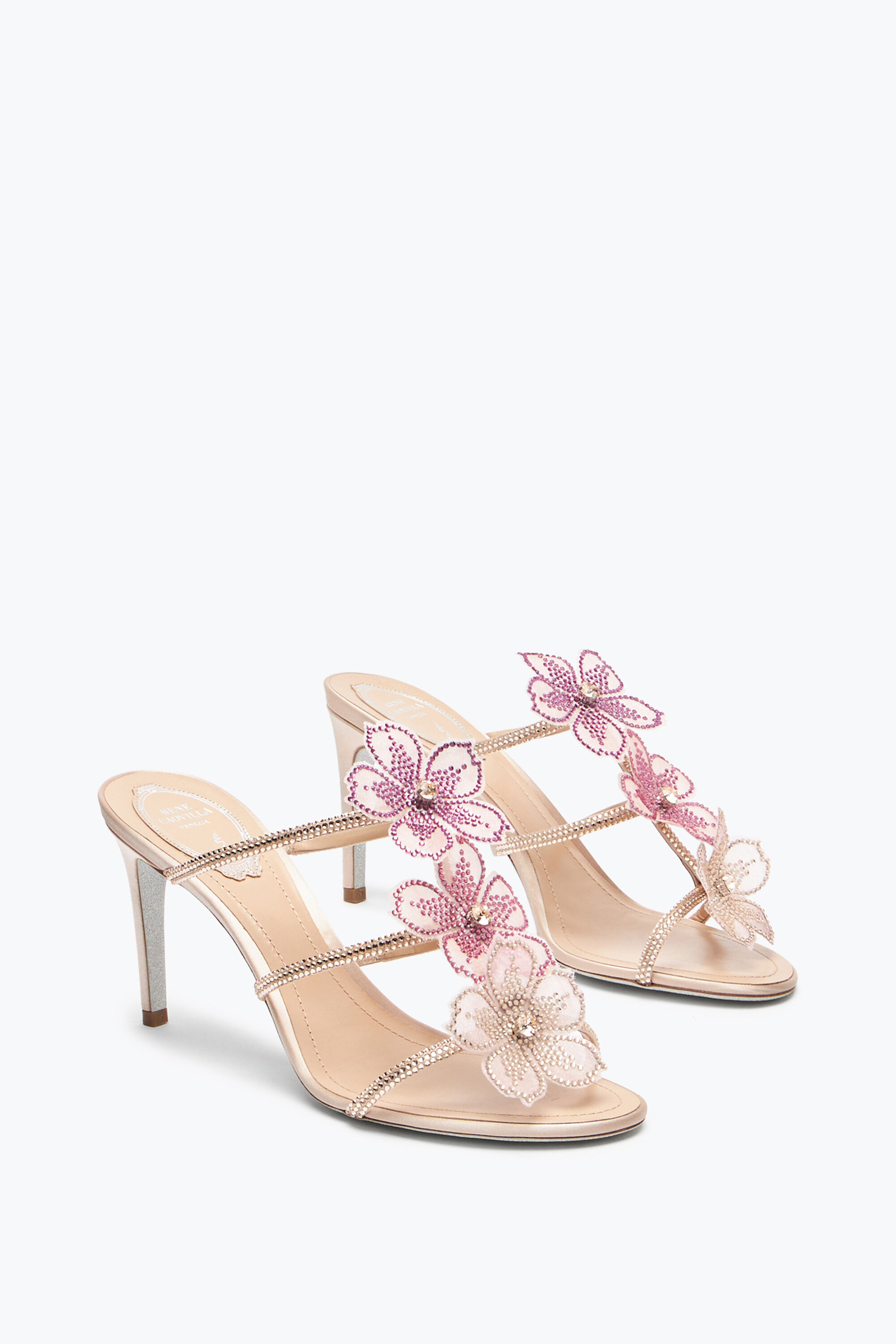 Jeweled PEACH FLOWER PINK MULE 80 | Rene Caovilla®