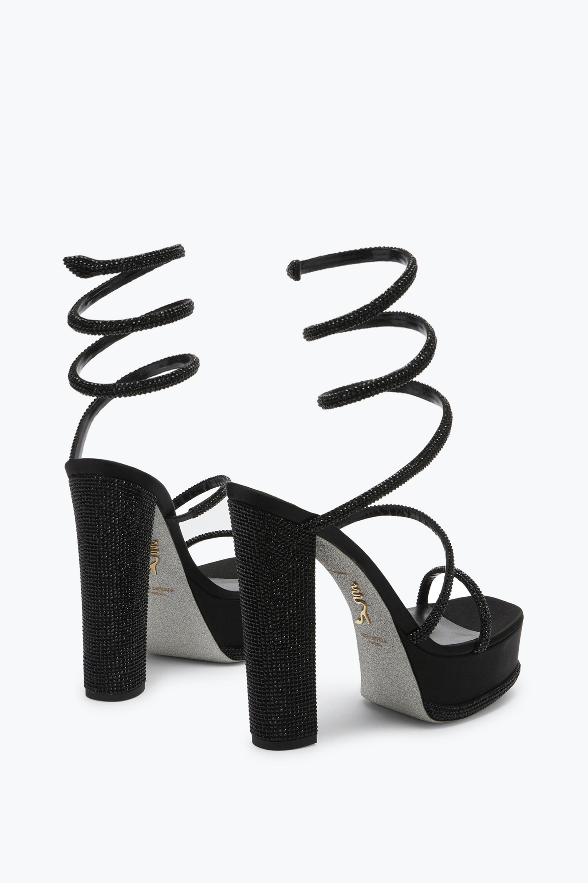 Jeweled Cleo Crystal Black Platform Sandal | Rene Caovilla®