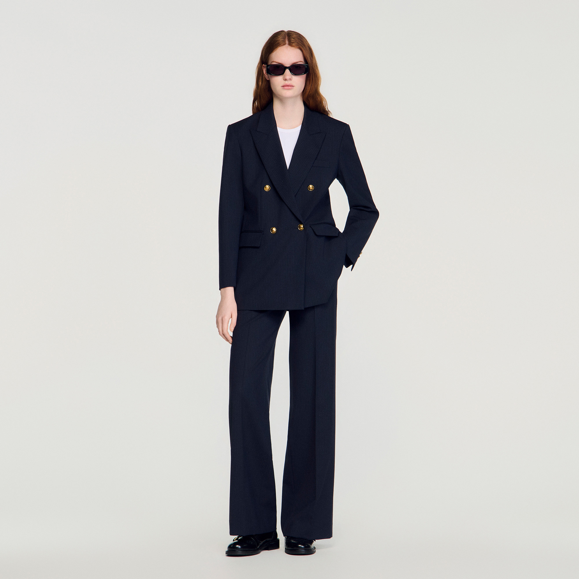Pinstripe jacket in Navy Blue for Women | Sandro Paris
