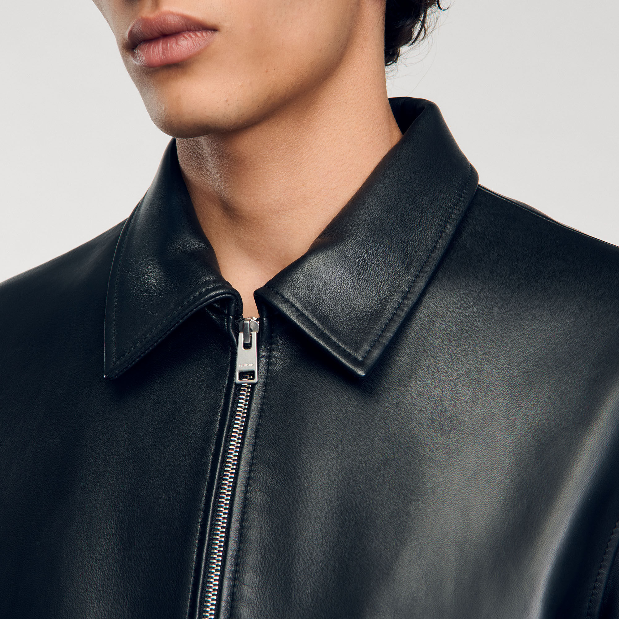 Plain leather jacket in Black for Men | Sandro Paris