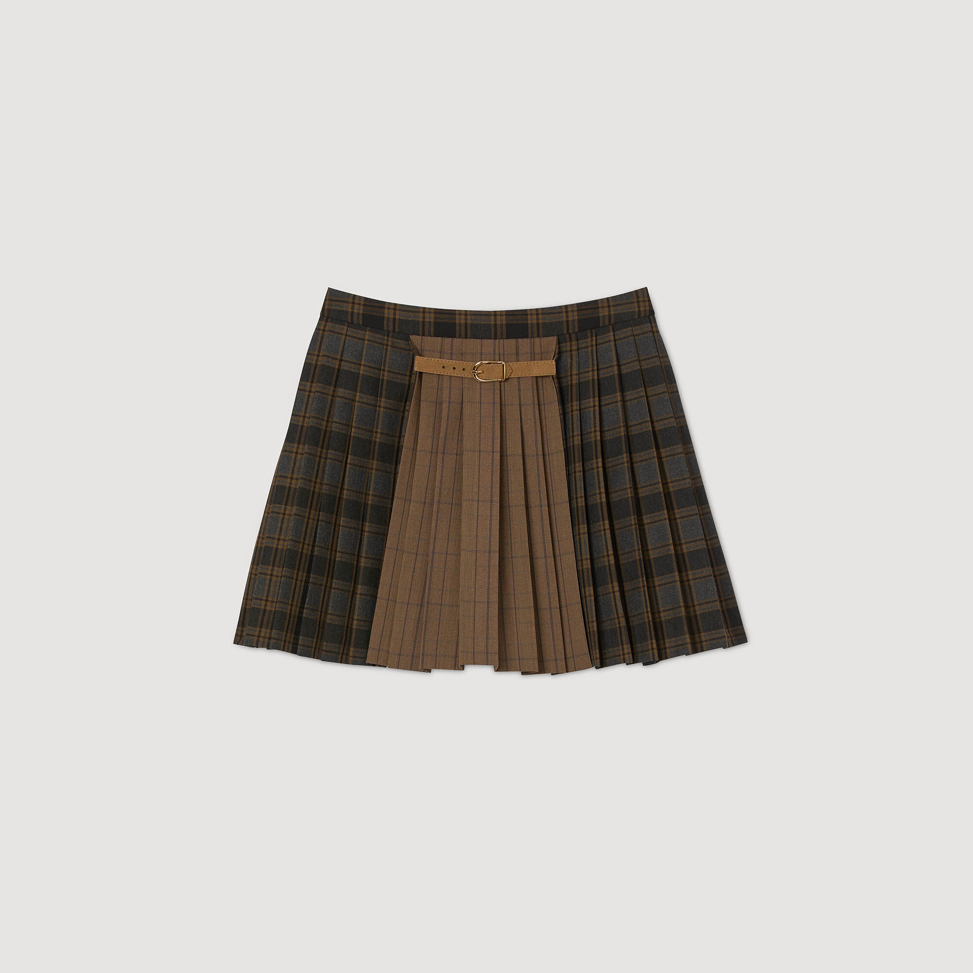 Check pattern pleated mini skirt in Ocher / Blue for Women