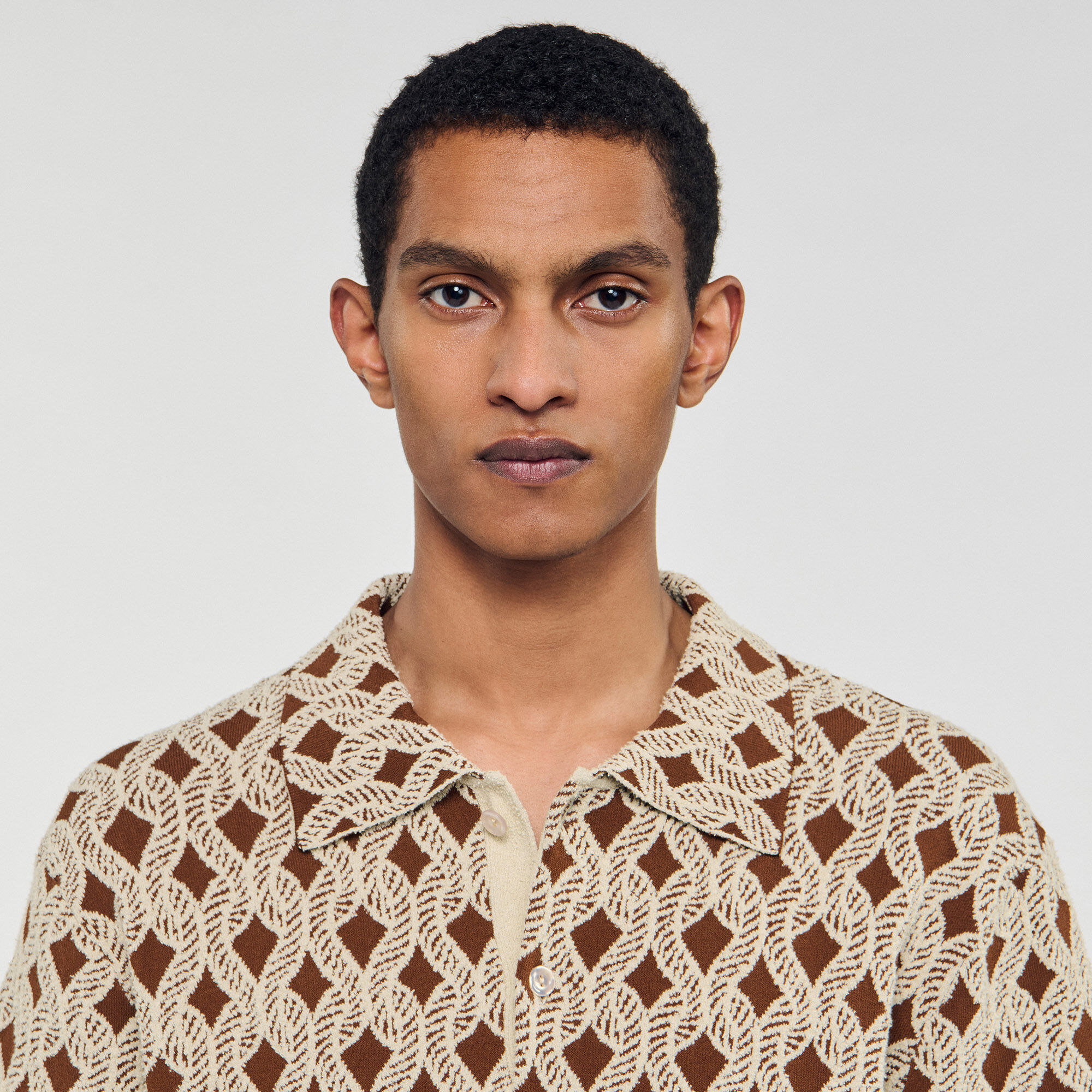 Rope jacquard shirt white / beige for Men | Sandro Paris