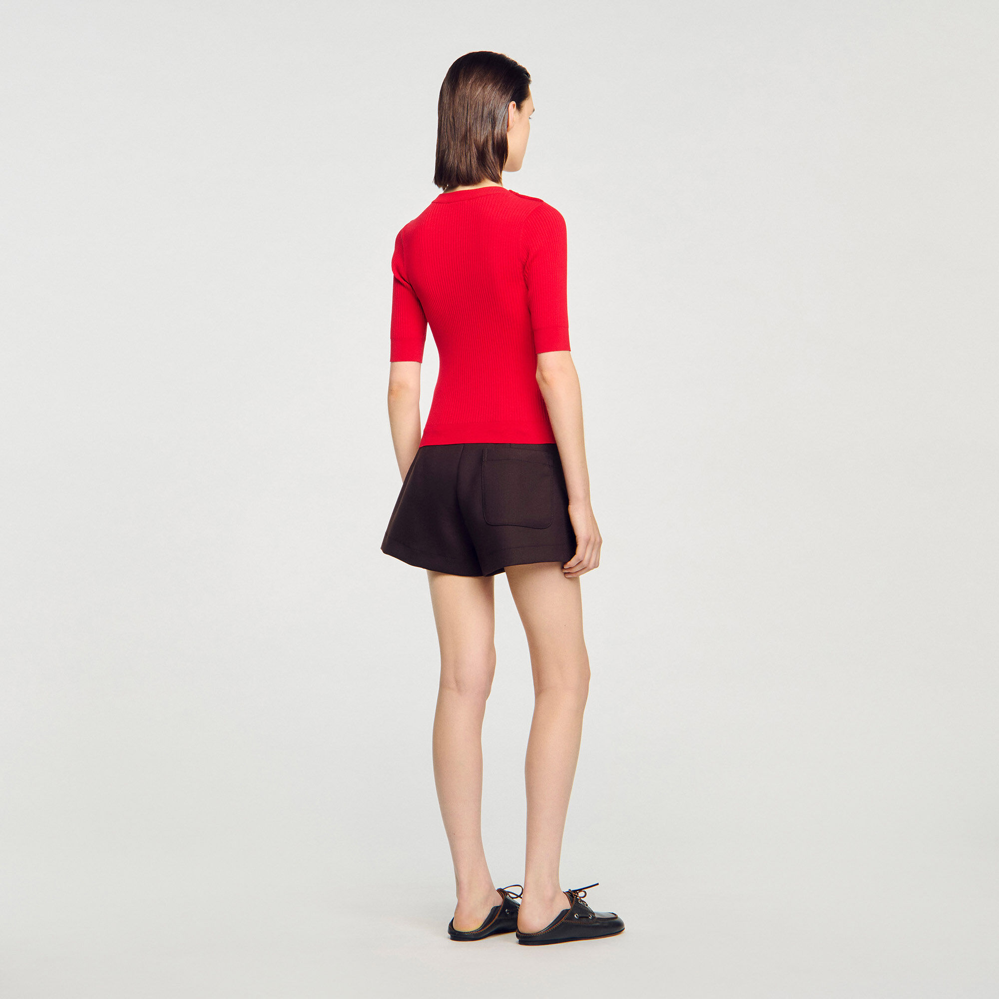 Short-sleeve ribbed sweater in Red for Women | Sandro Paris