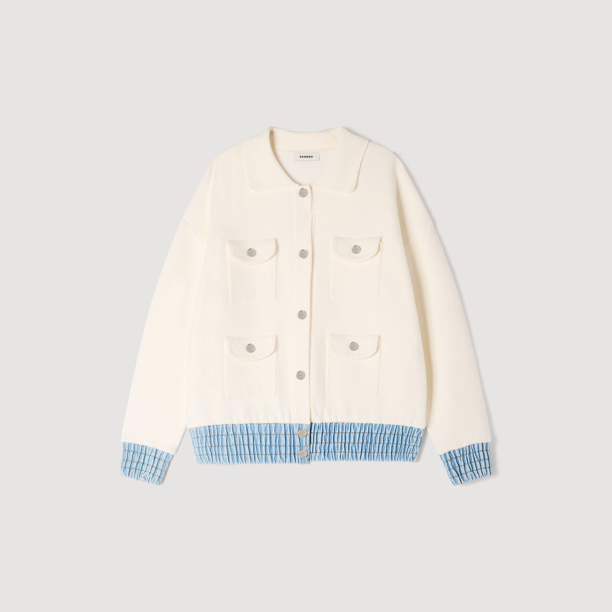 Cardigan with denim details white / beige For Women | Sandro Paris
