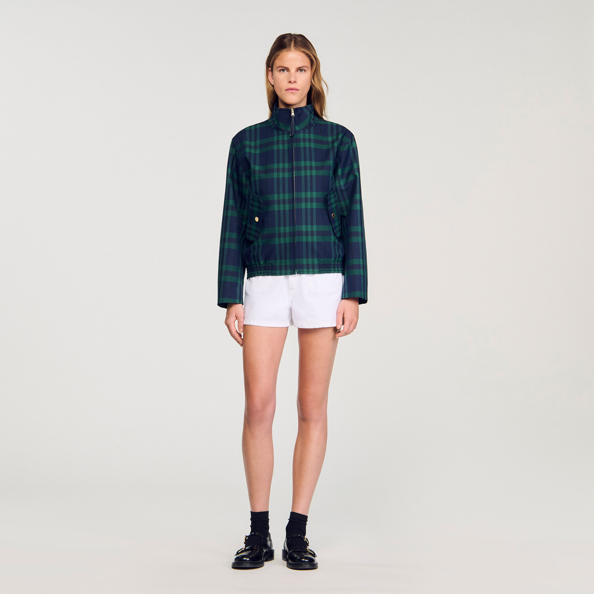 Checked jacket blue For Women | Sandro Paris