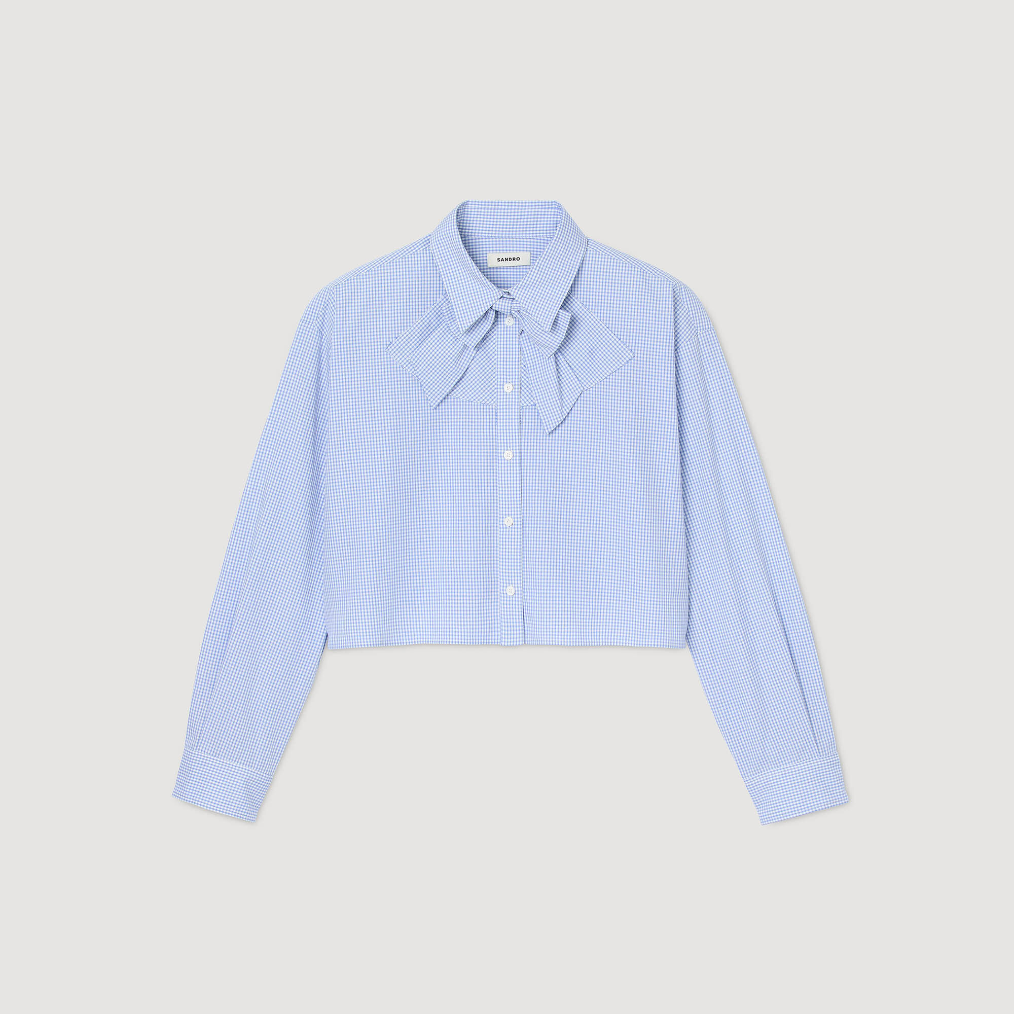 Bow collar shirt in Ciel / Blanc for Women | Sandro Paris