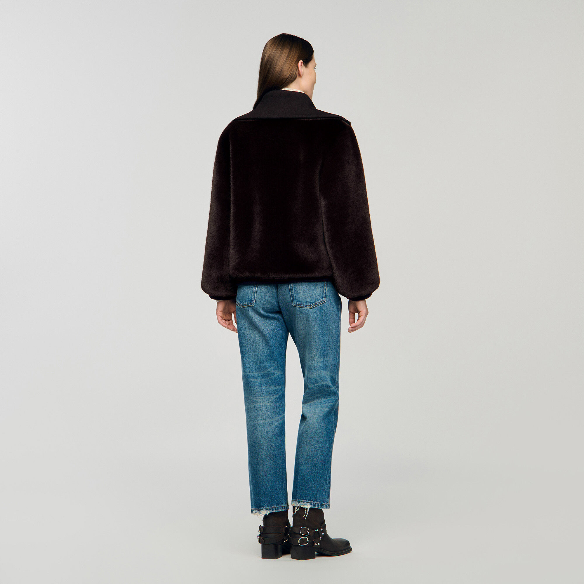 Short faux fur coat in Brown for Women | Sandro Paris