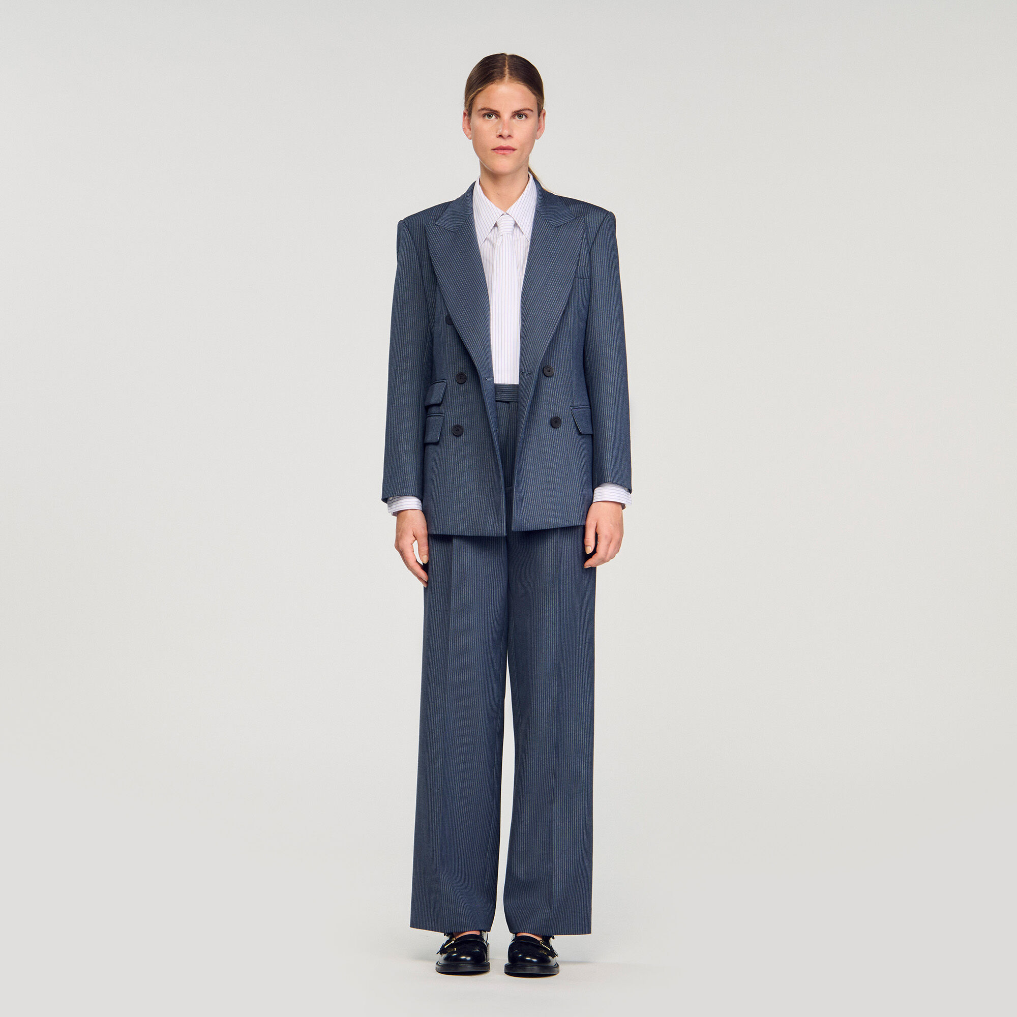 Striped tailored jacket in Blue for Women | Sandro Paris