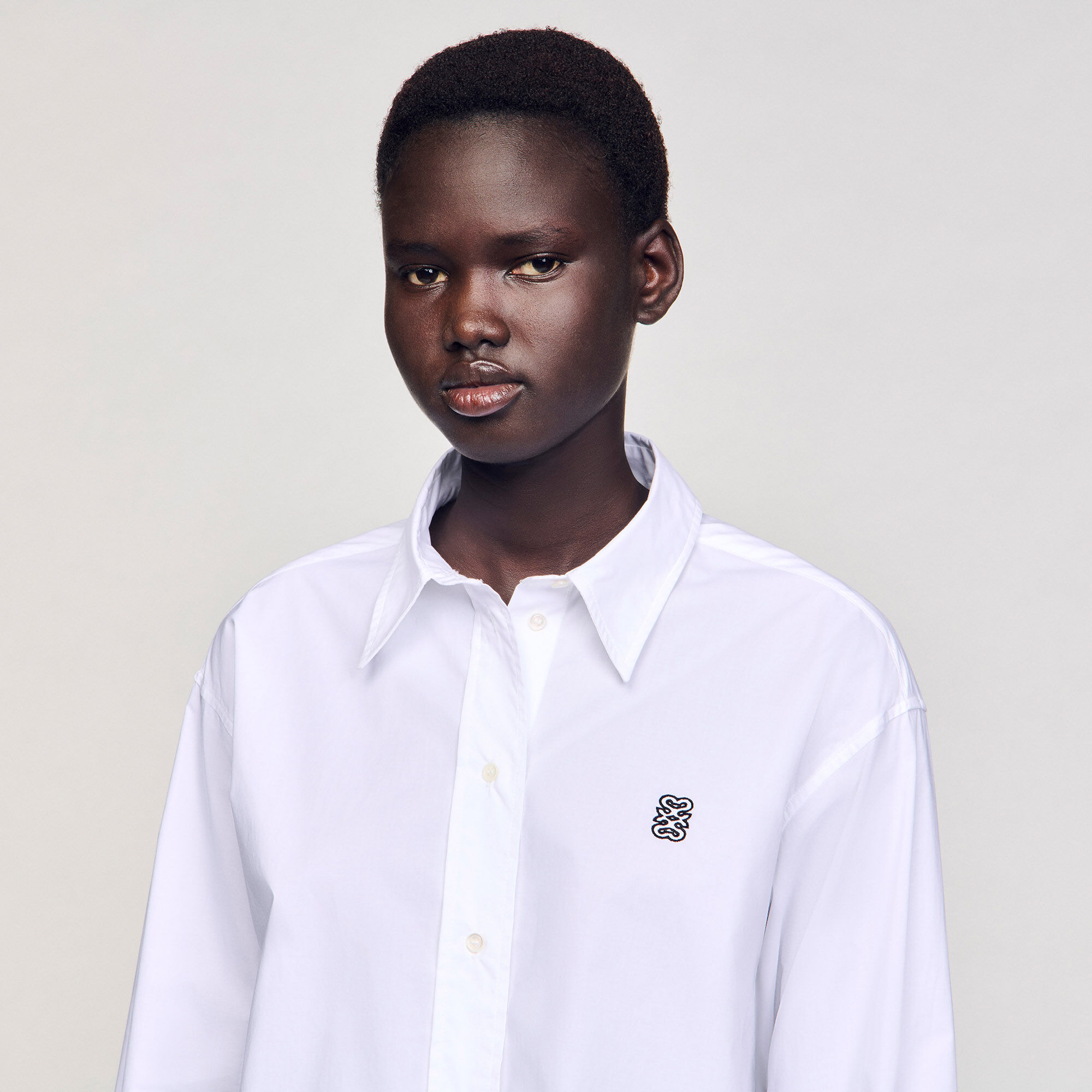 Cropped poplin shirt in white for Women | Sandro Paris