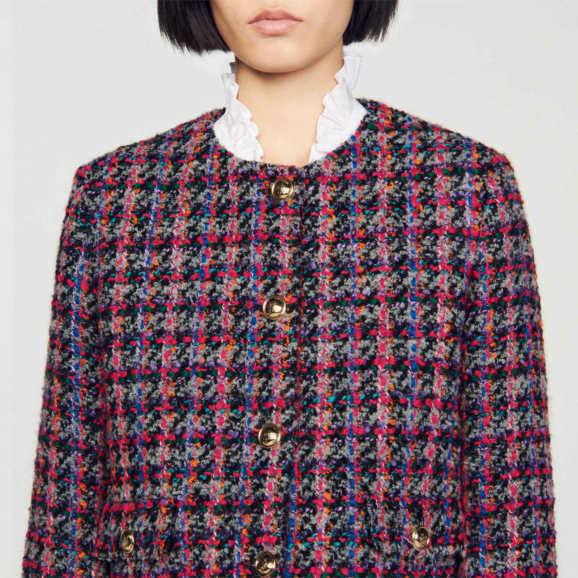 Tweed jacket in Grey / Pink for Women | Sandro Paris