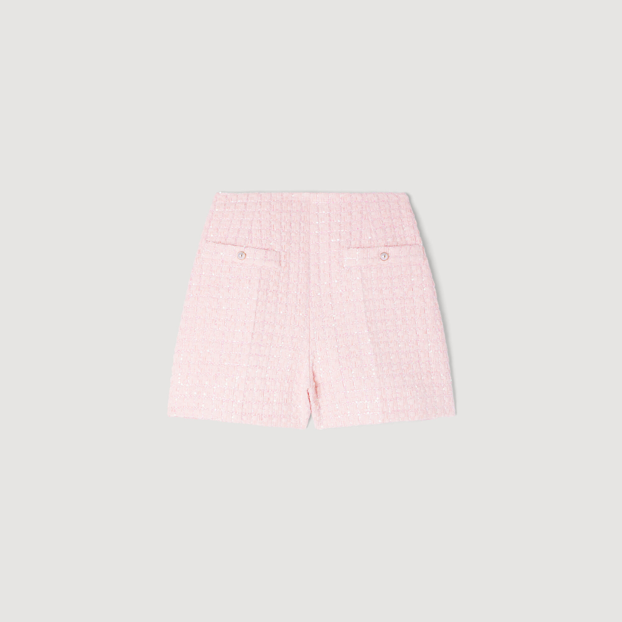 Sequin check tweed shorts in Pink for Women | Sandro Paris