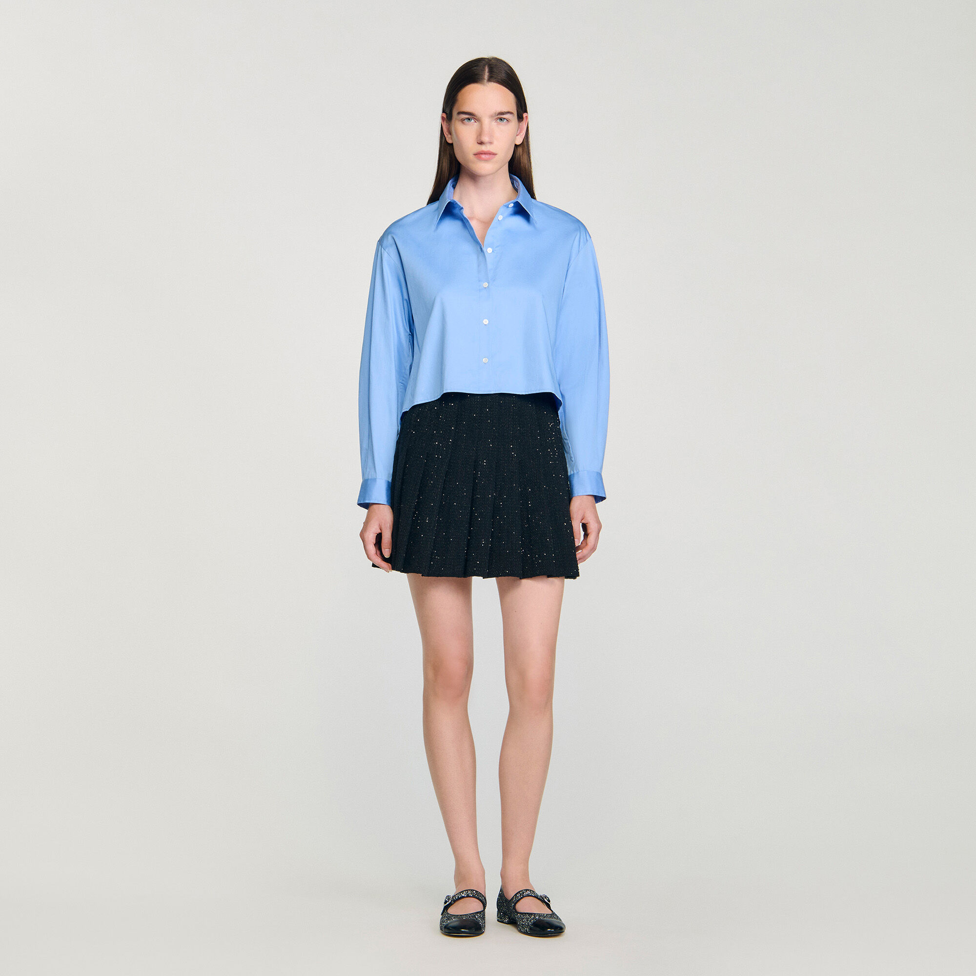 Embellished tweed mini skirt in Black for Women | Sandro Paris
