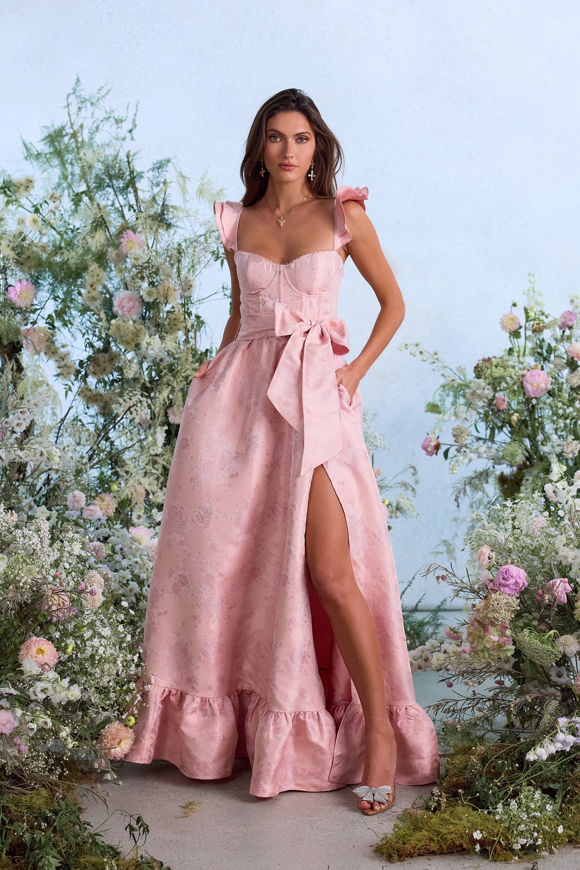 The Veronica Dress in Light Pink Windsor Brocade – V. Chapman