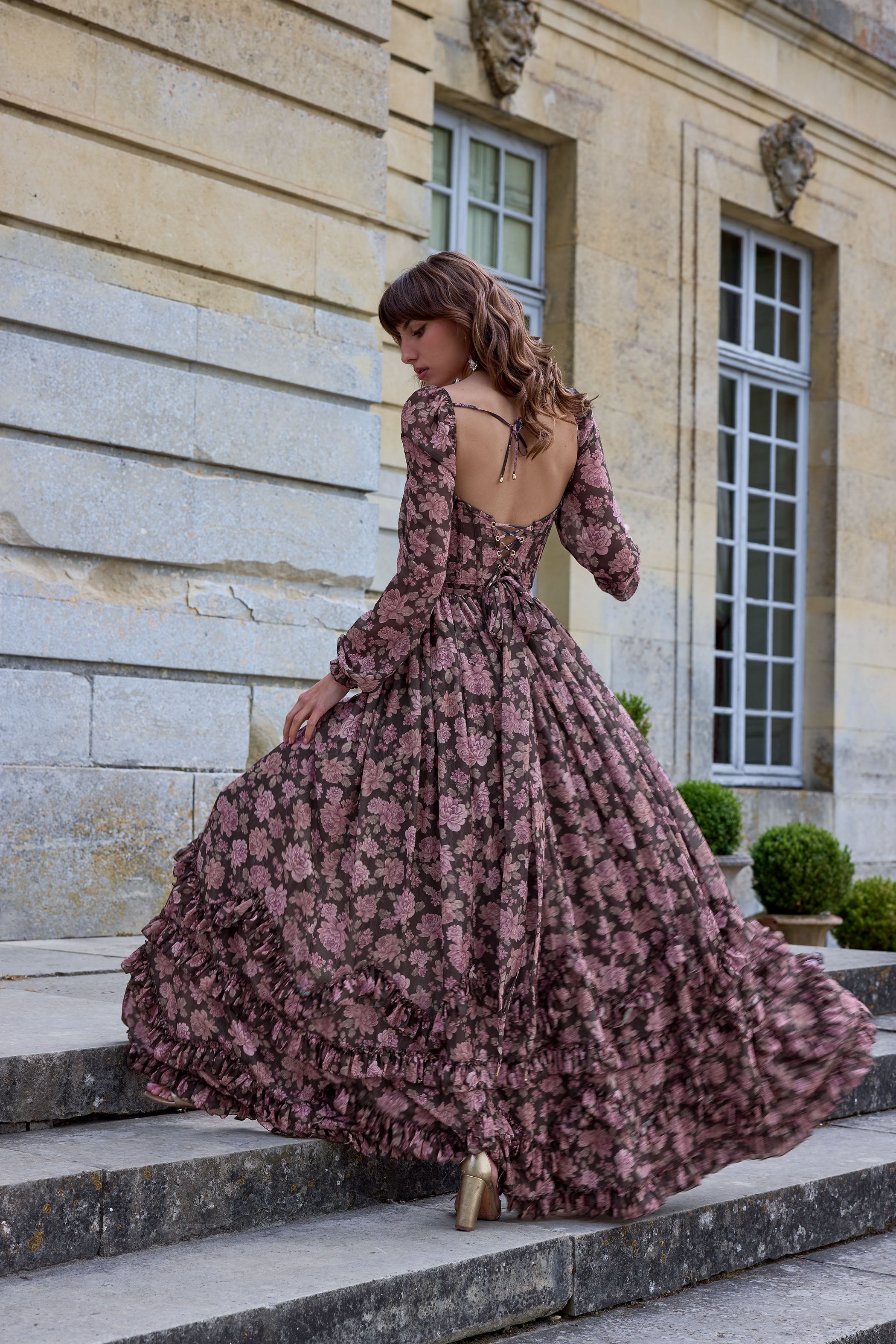 The Carmella Dress in Chocolate Peony Print – V. Chapman