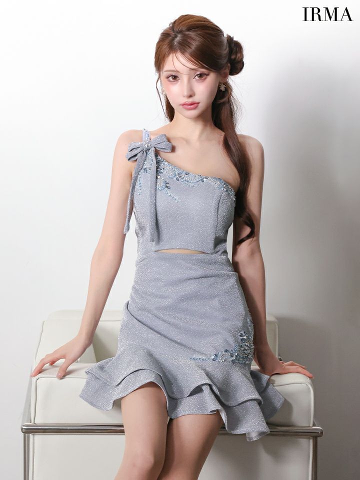 ROBE de FLEURS ローブドフルール ブルーグレー スエードリボン