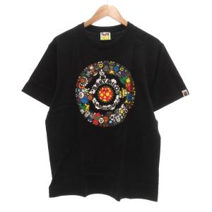 サル 迷彩 カレッジロゴ プリント Tシャツ カットソー 半袖 L 黒 紫