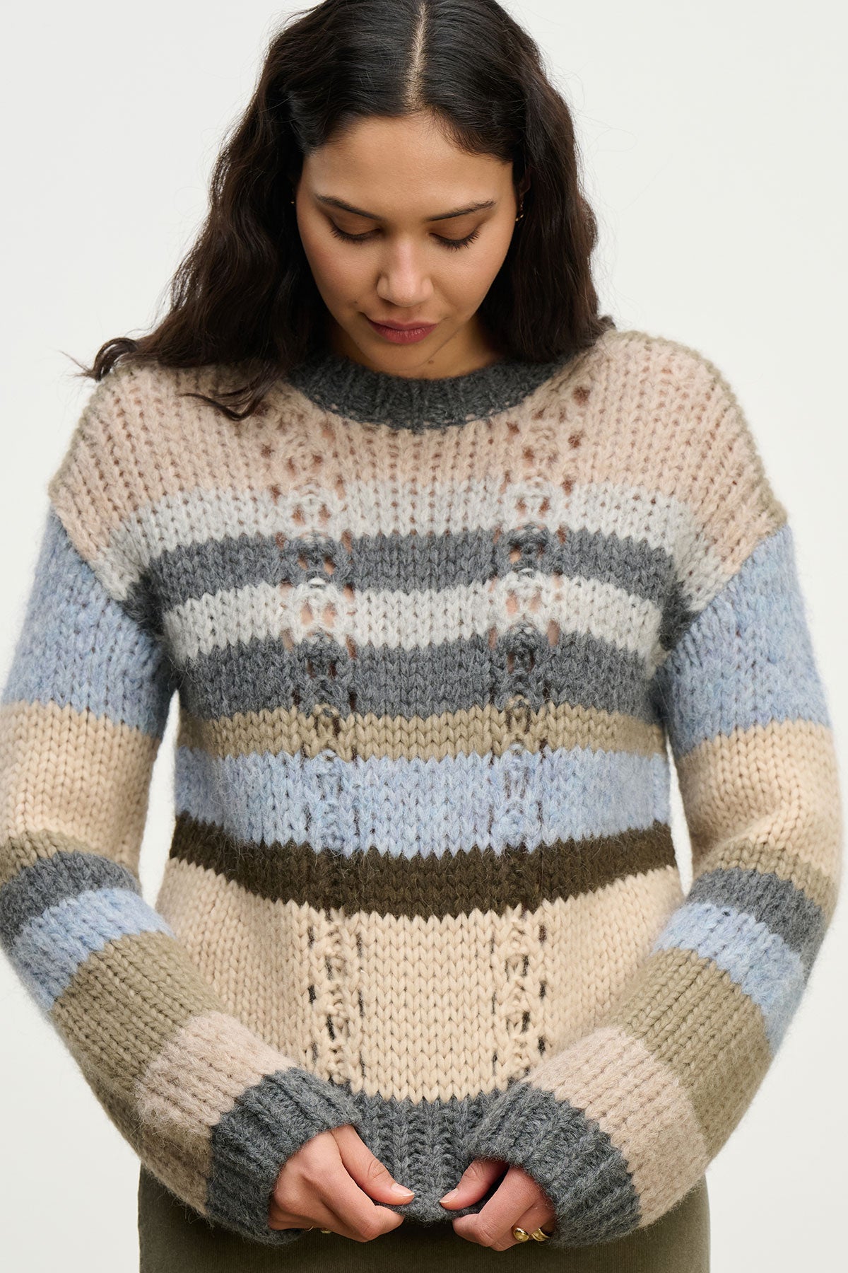 RINA ALPACA BLEND STRIPED CREW NECK SWEATER – Velvet by Graham