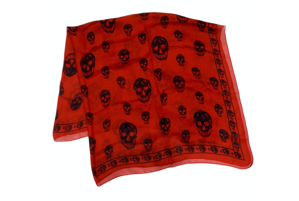 Alexander McQueen Iconic Red Skull Print Silk Scarf – Vintage by Misty