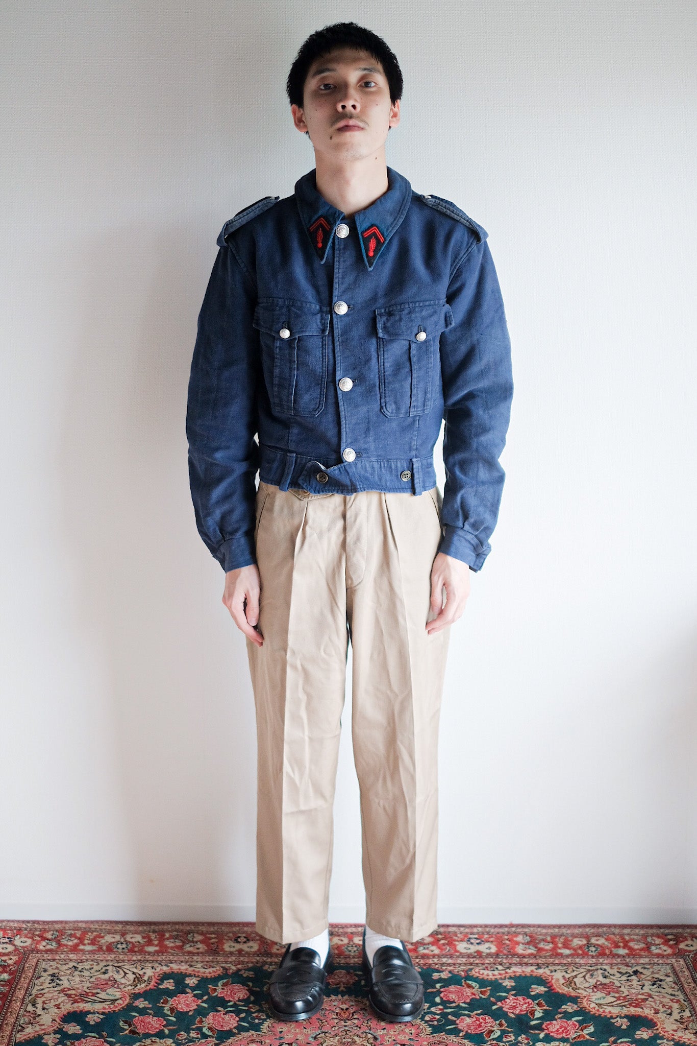 40's] French Vintage Blue Moleskin Fireman Jacket